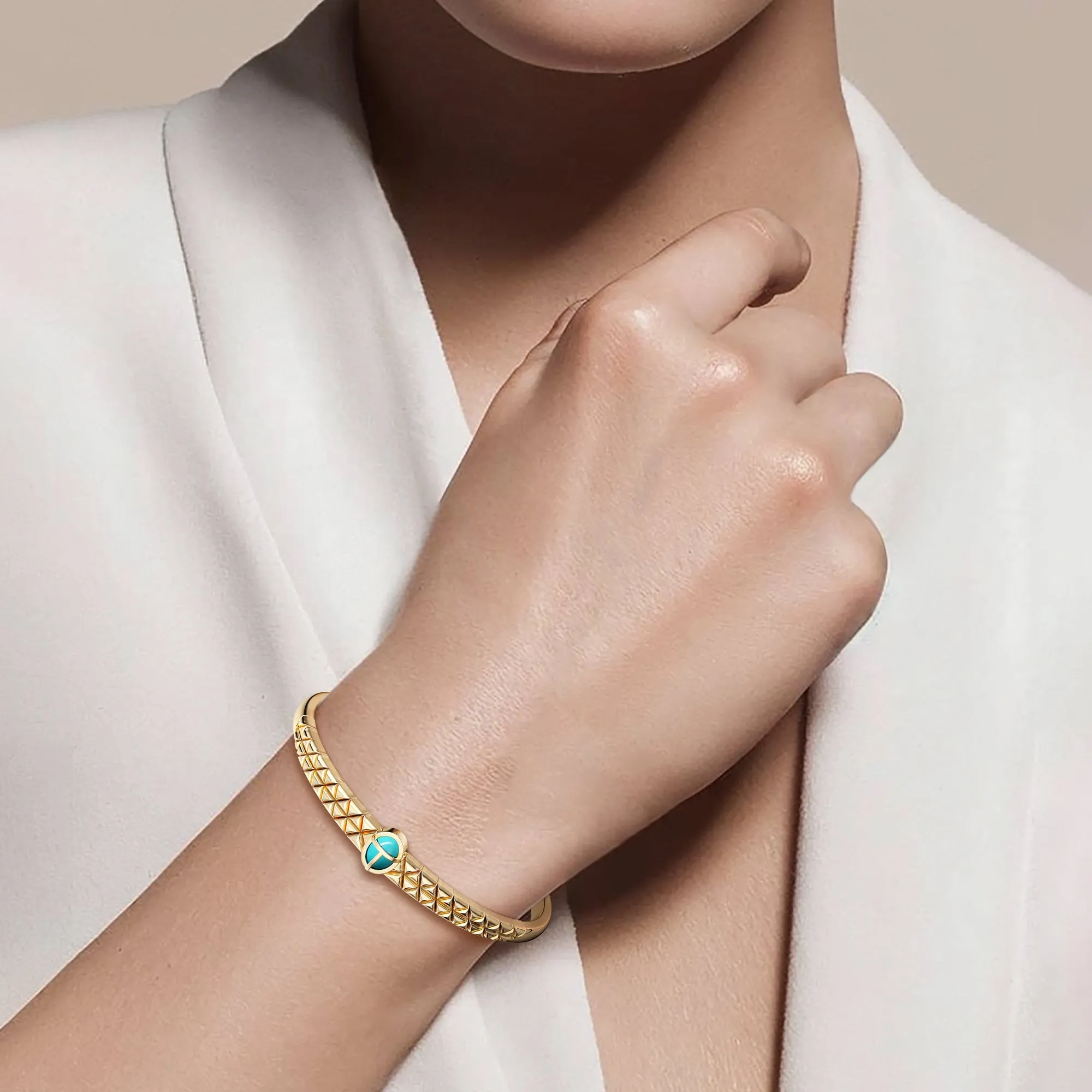 Turquoise Scarab Talisman Triangular Pyramid Open Bangle sold by Vanimy Jewelry product image thumbnail 3