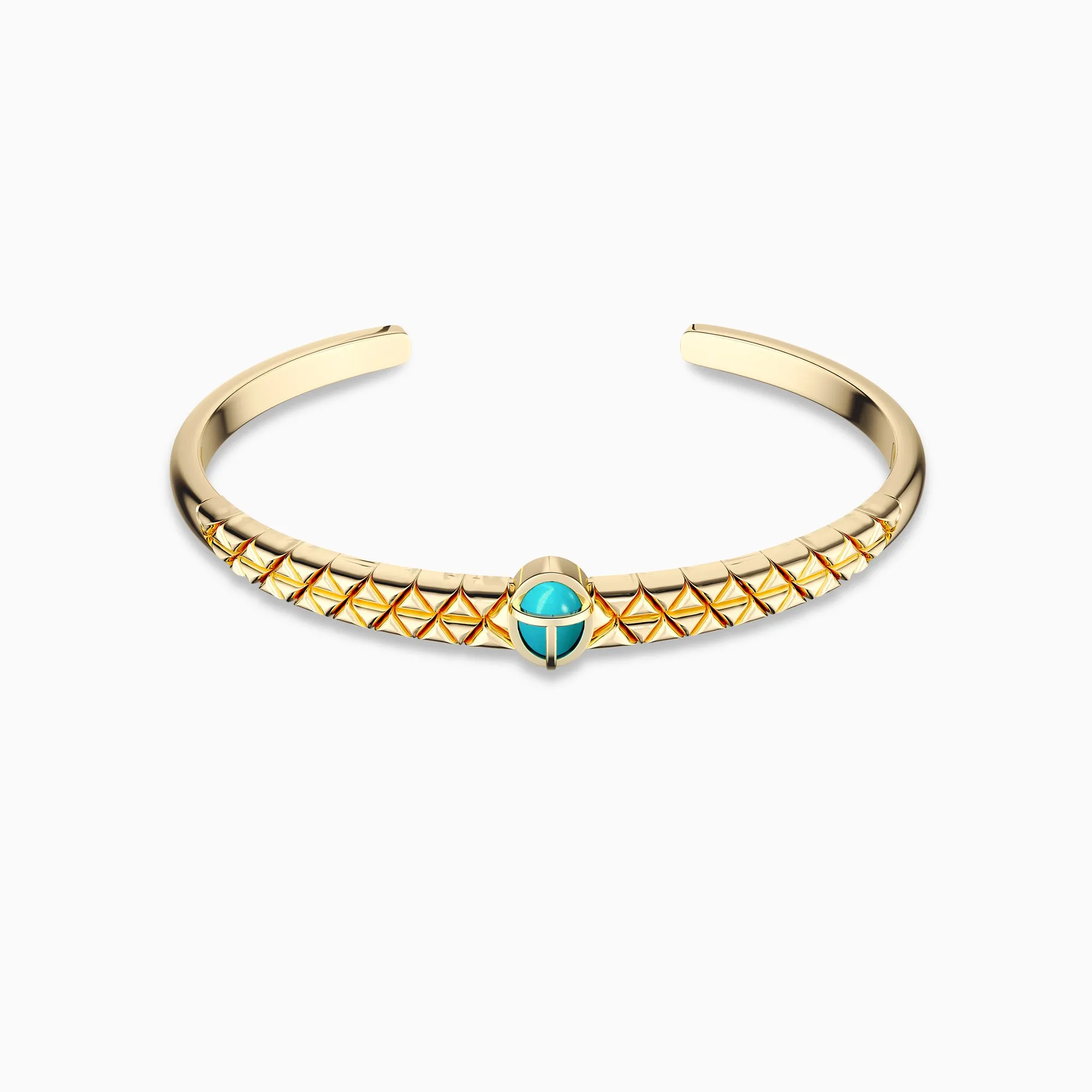 Turquoise Scarab Talisman Triangular Pyramid Open Bangle sold by Vanimy Jewelry