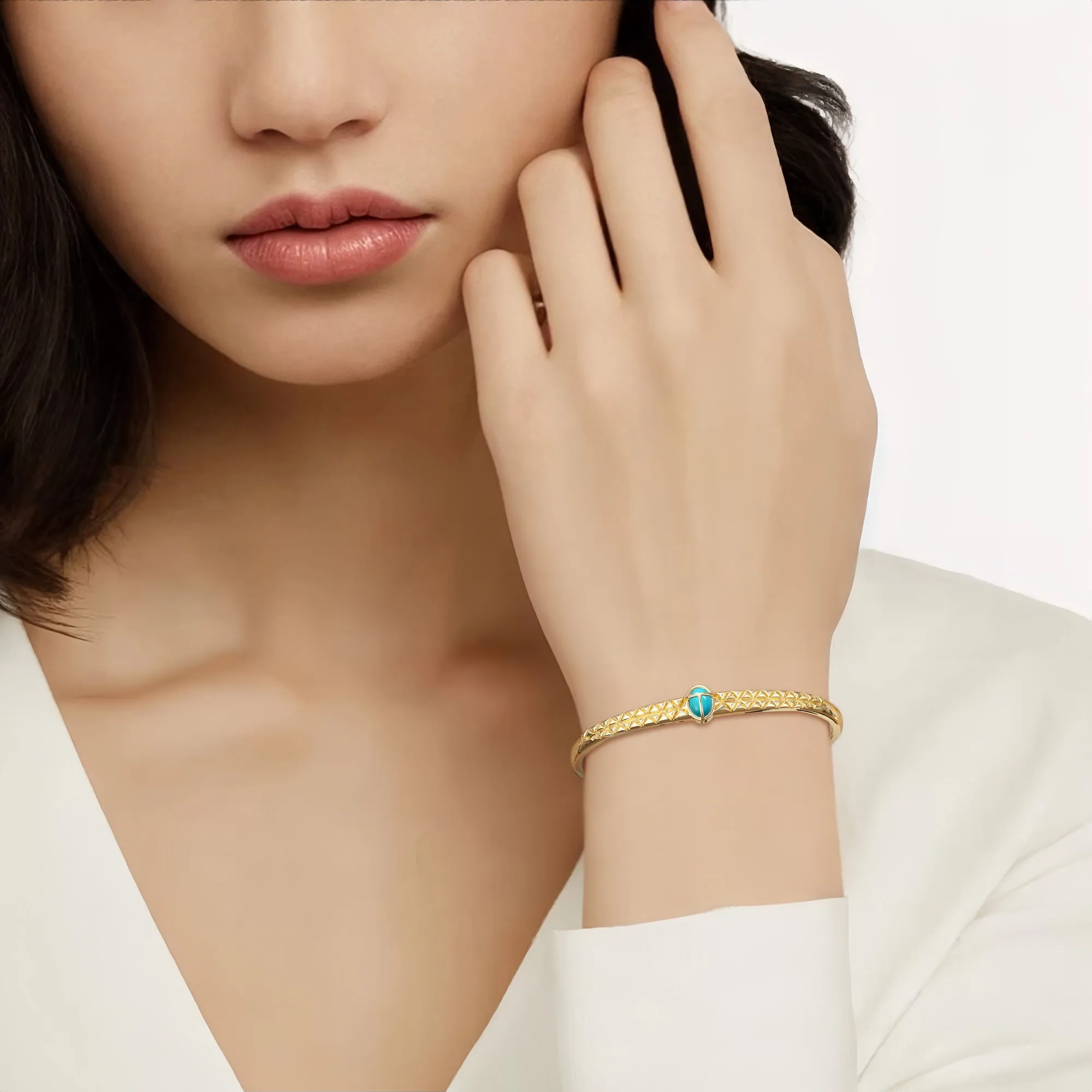 Turquoise Scarab Talisman Triangular Pyramid Open Bangle sold by Vanimy Jewelry product image thumbnail 4
