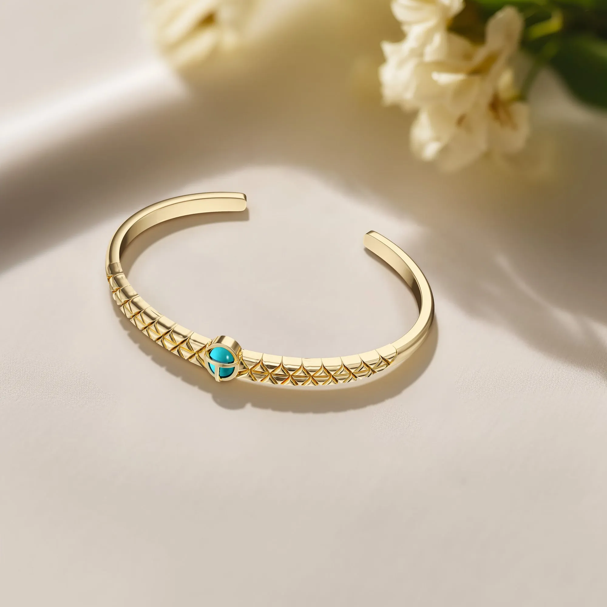 Turquoise Scarab Talisman Triangular Pyramid Open Bangle sold by Vanimy Jewelry product image thumbnail 5