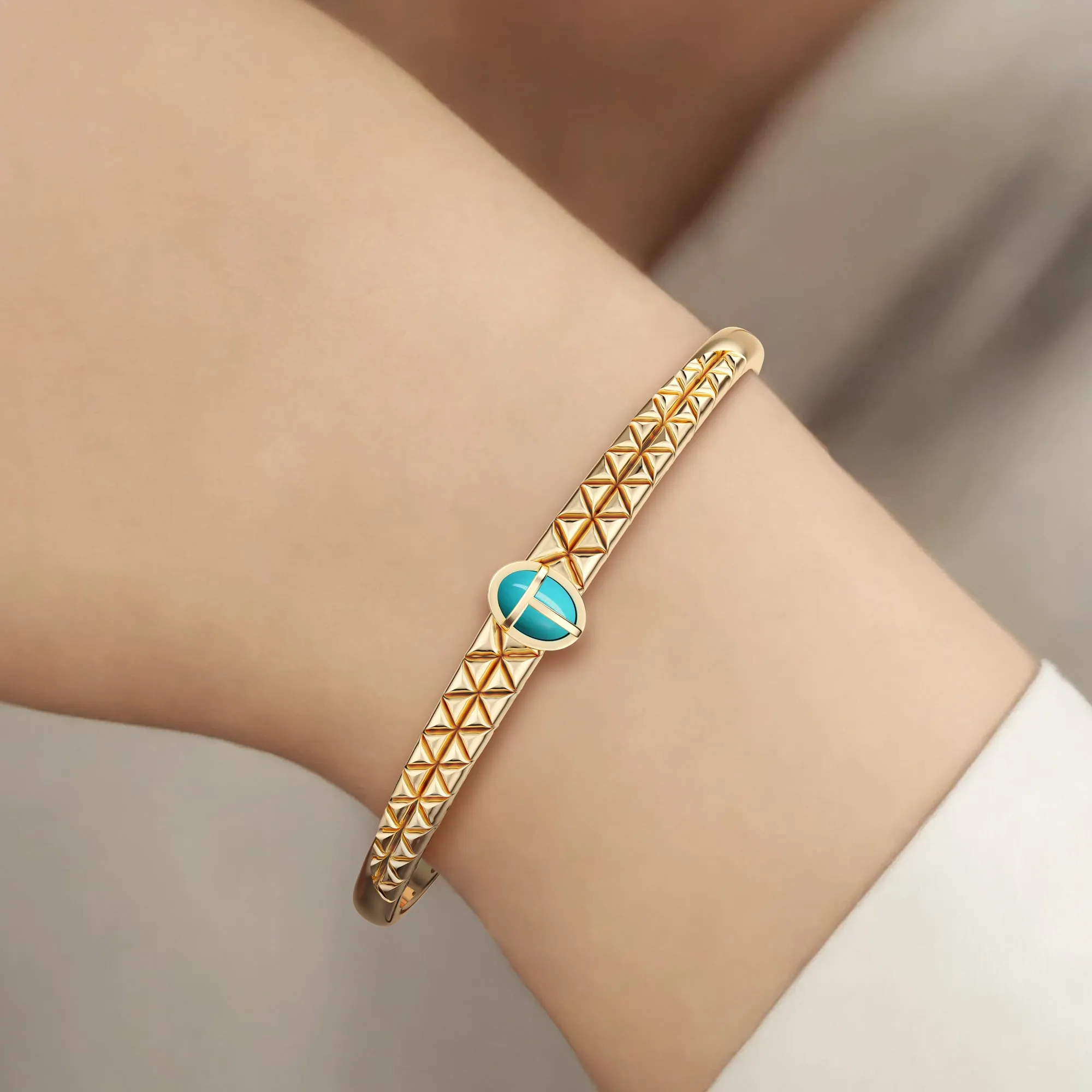 Turquoise Scarab Talisman Triangular Pyramid Open Bangle sold by Vanimy Jewelry product image thumbnail 2