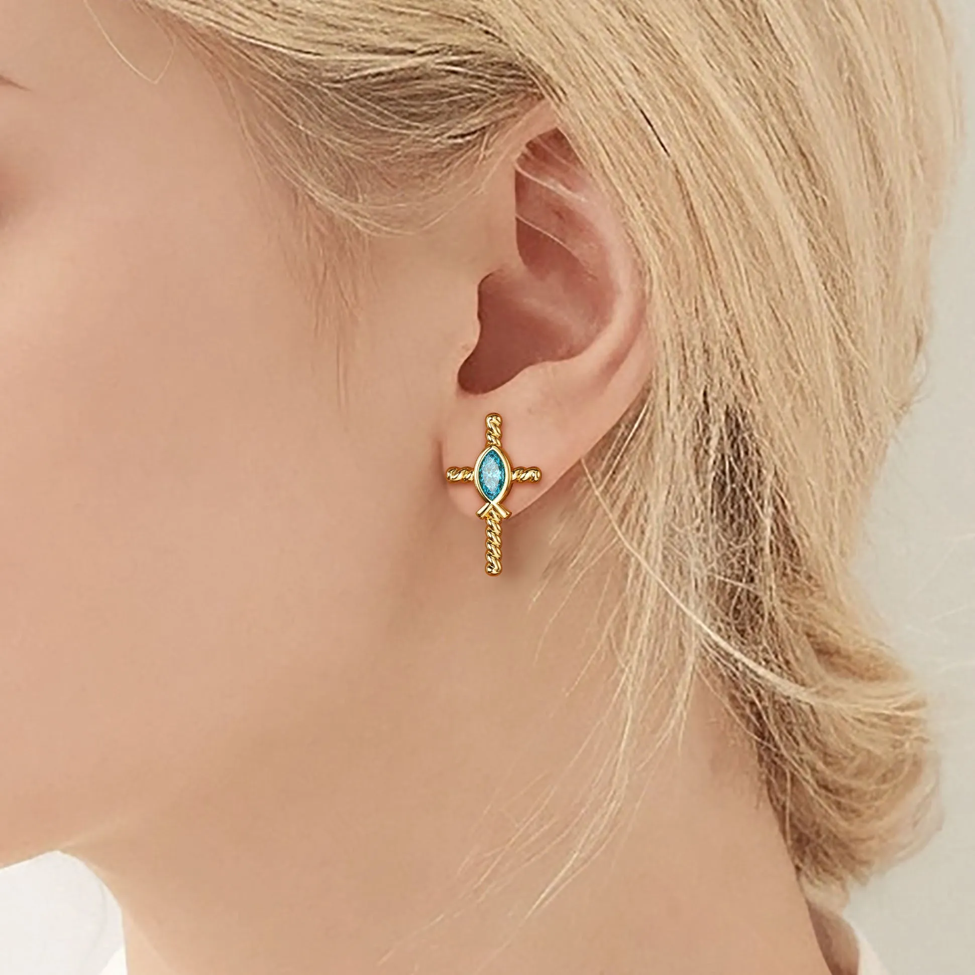 Jesus Fish Solitaire Earrings sold by Vanimy Jewelry product image thumbnail 2