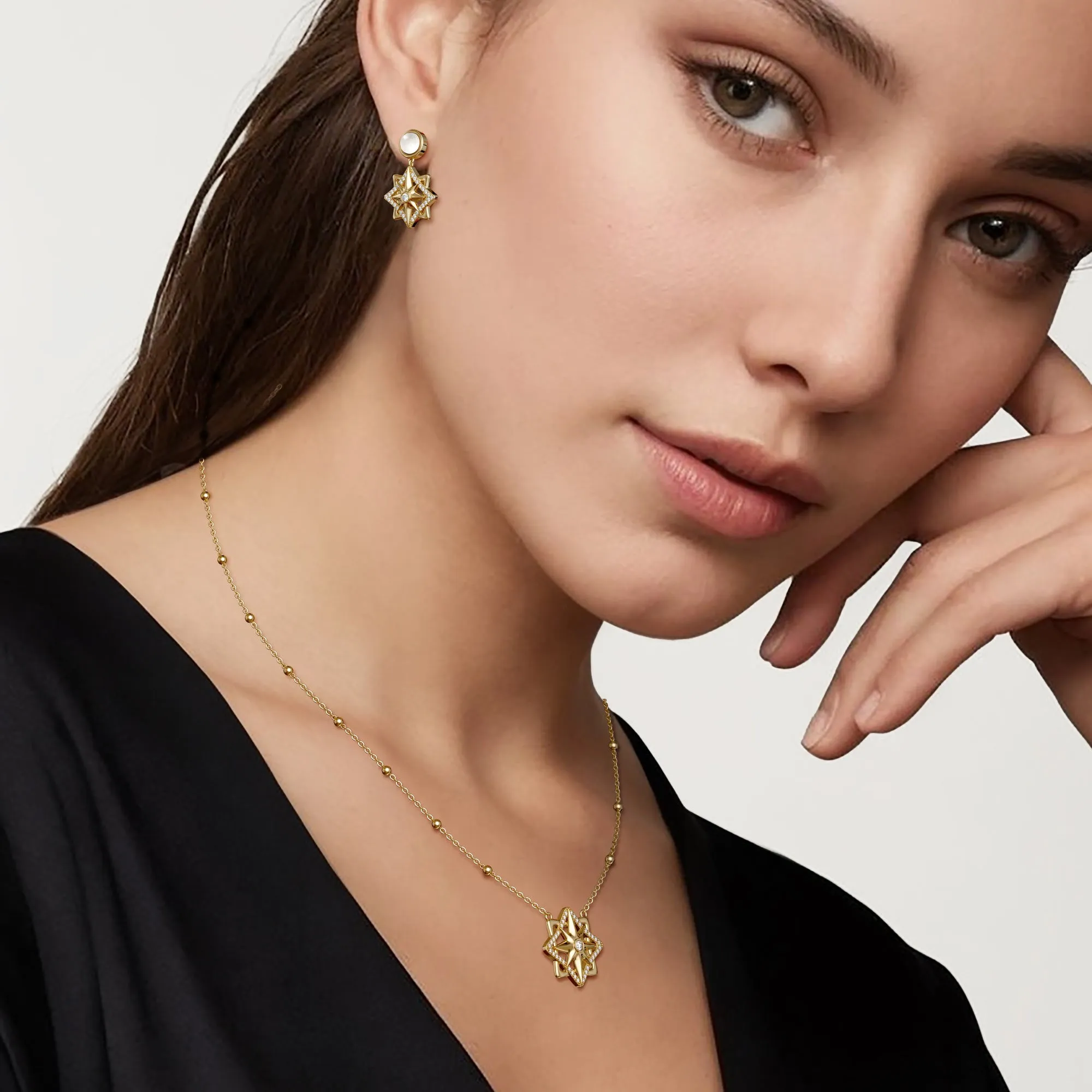 Pave North Star with Moonstone Drop Earrings sold by Vanimy Jewelry product image thumbnail 3