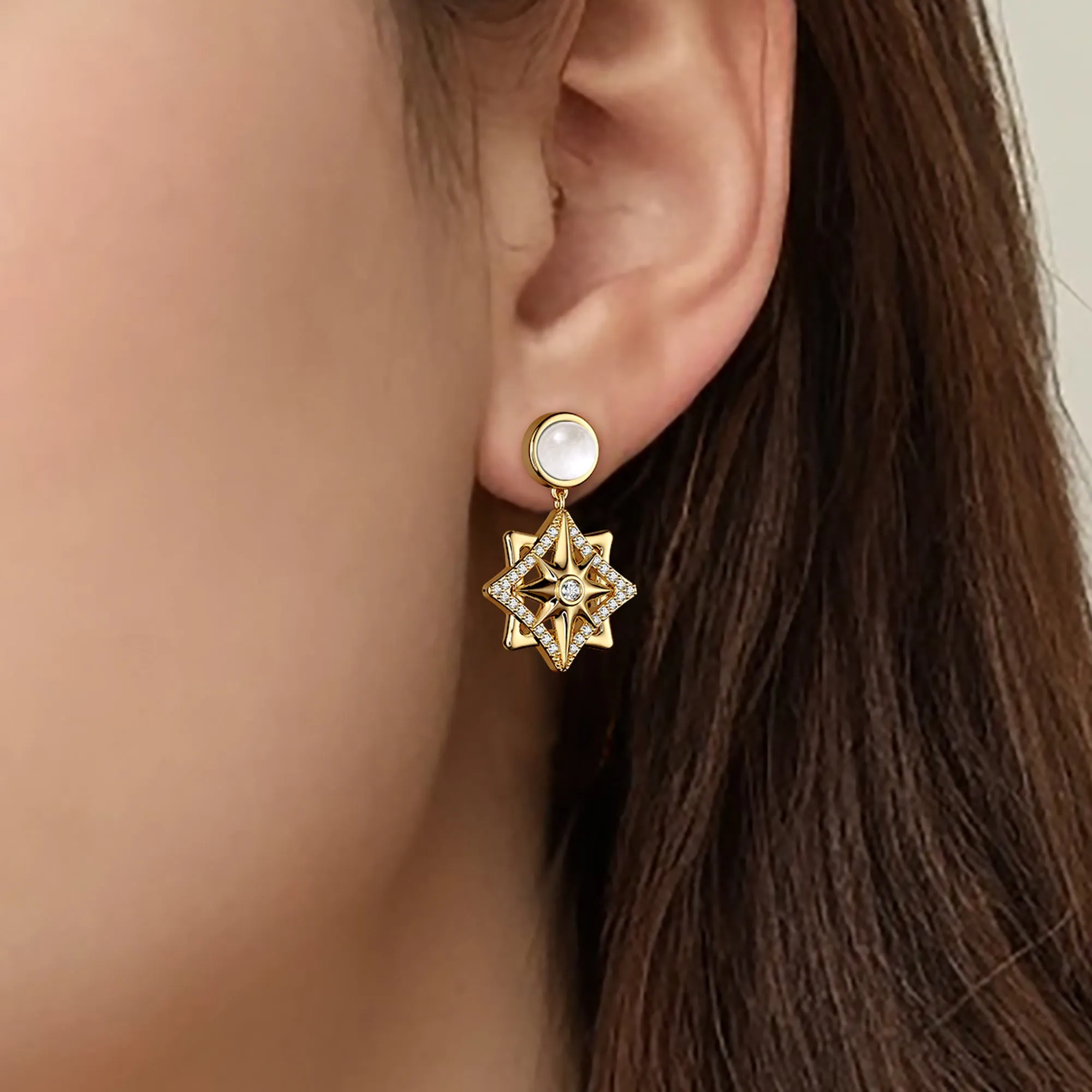 Pave North Star with Moonstone Drop Earrings sold by Vanimy Jewelry product image thumbnail 2