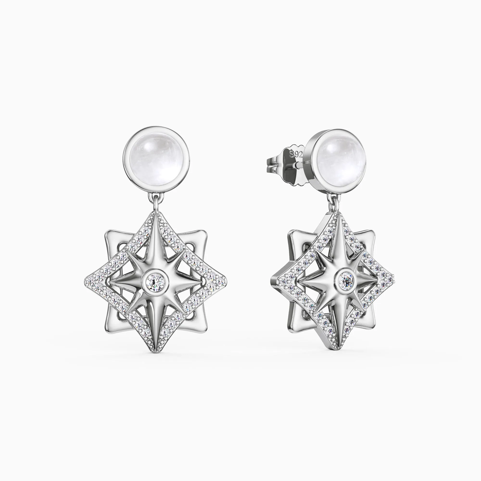 Pave North Star with Moonstone Drop Earrings sold by Vanimy Jewelry product image thumbnail 5