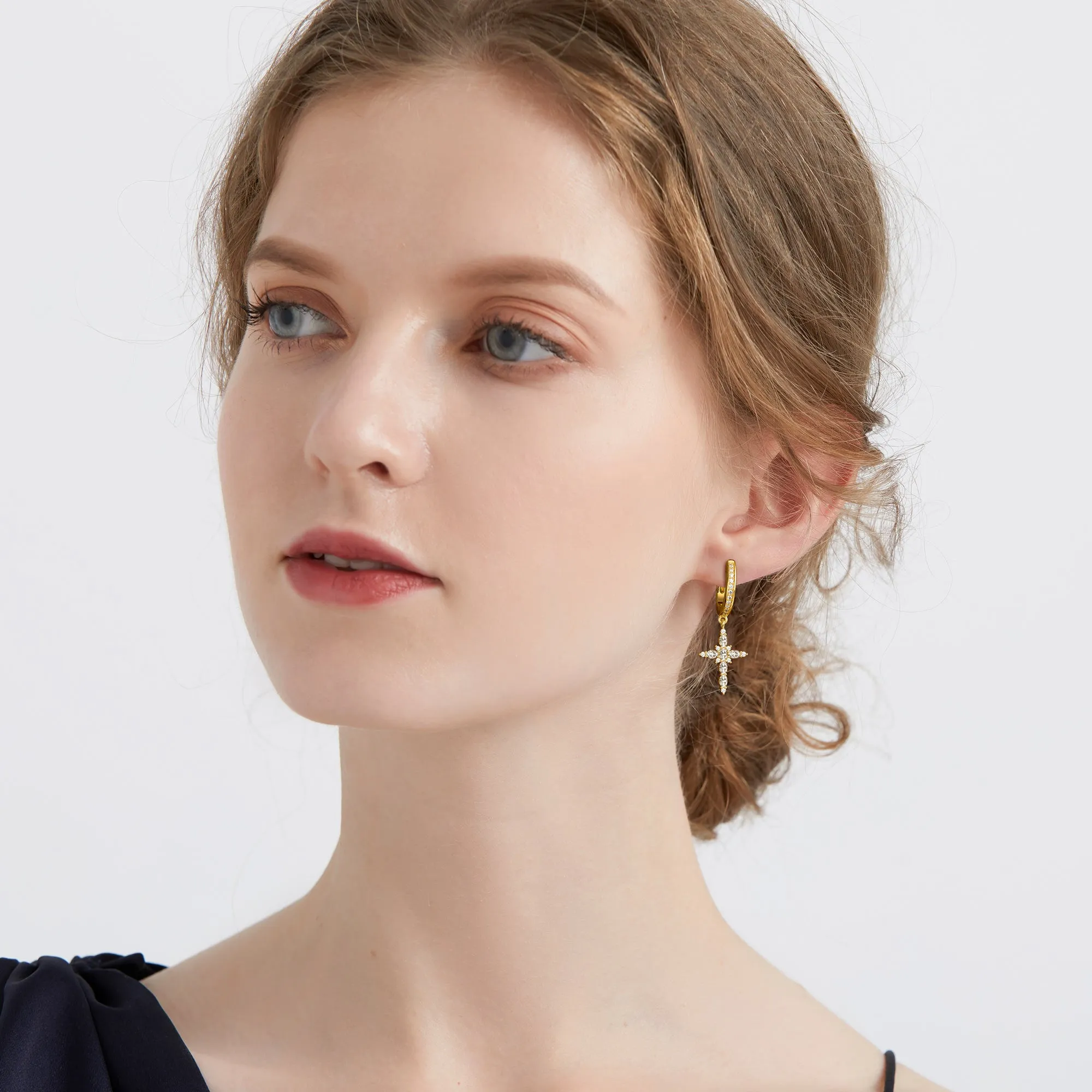 Byzantine Cross Amulet Huggie Hoop Earrings sold by Vanimy Jewelry product image thumbnail 3