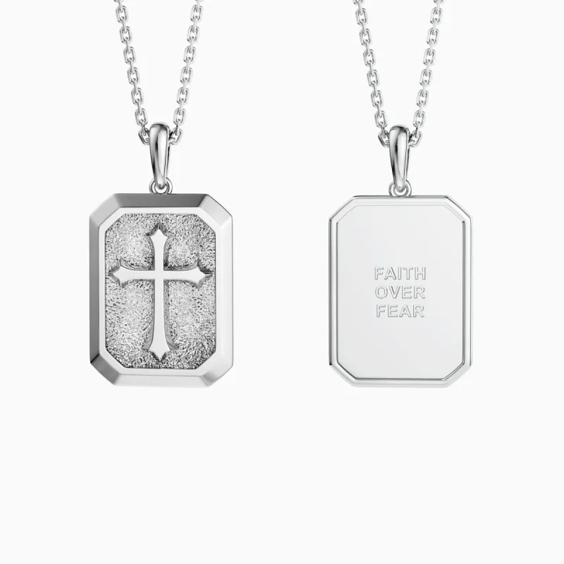 Faith Over Fear Cross Medallion Pendant Engraved Necklace sold by Vanimy Jewelry