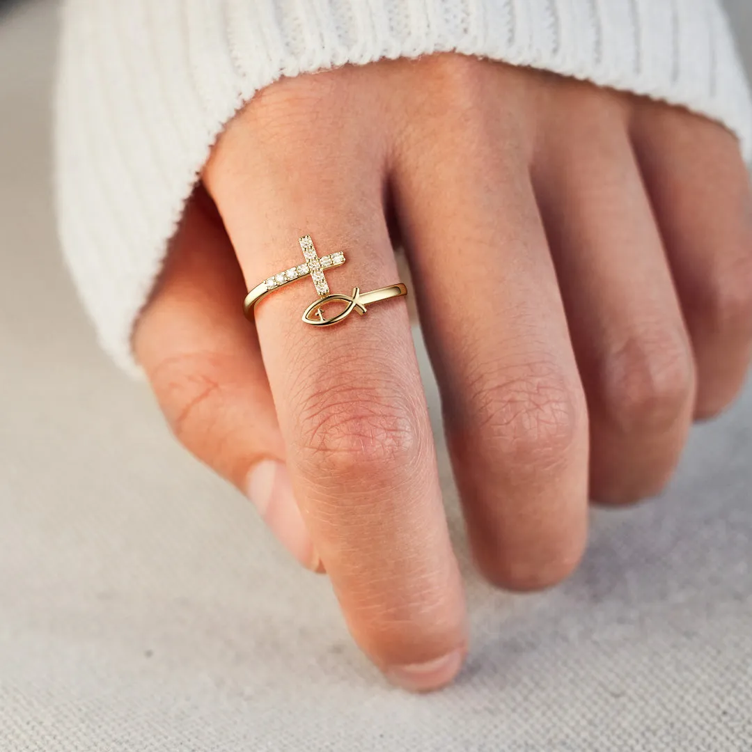 God Jesus Fish And Cross Ring sold by Vanimy Jewelry product image thumbnail 5