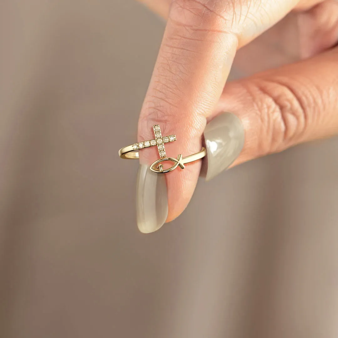 God Jesus Fish And Cross Ring sold by Vanimy Jewelry product image thumbnail 2