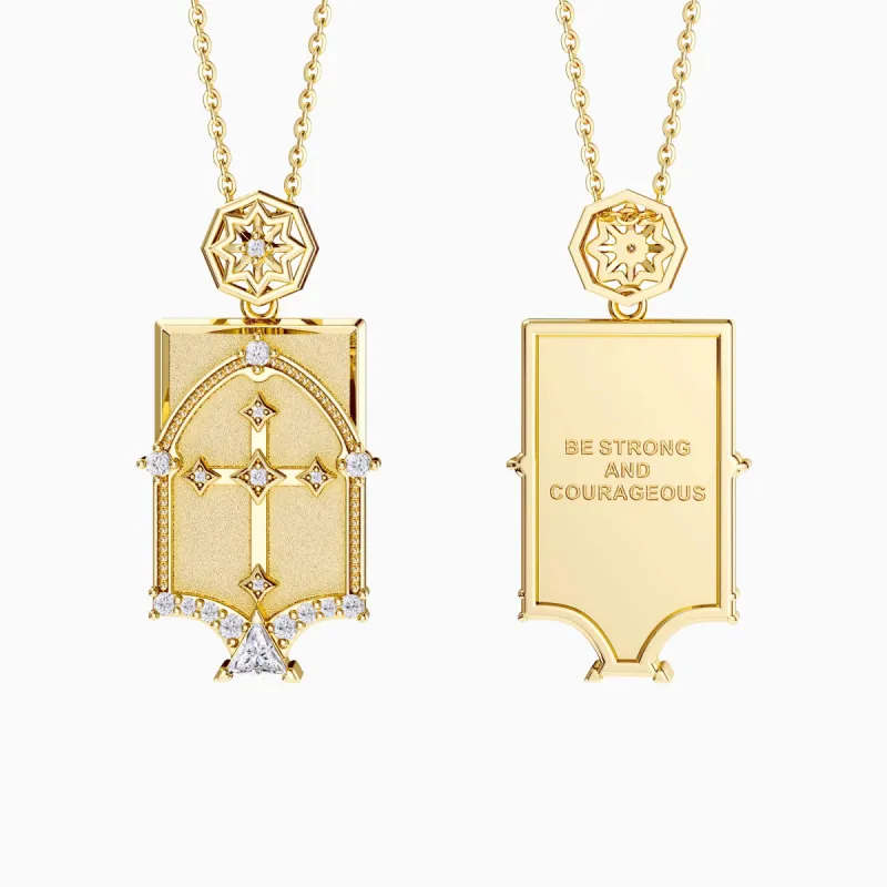 Be Strong And Courageous Cross Dome Engraved Necklace sold by Vanimy Jewelry