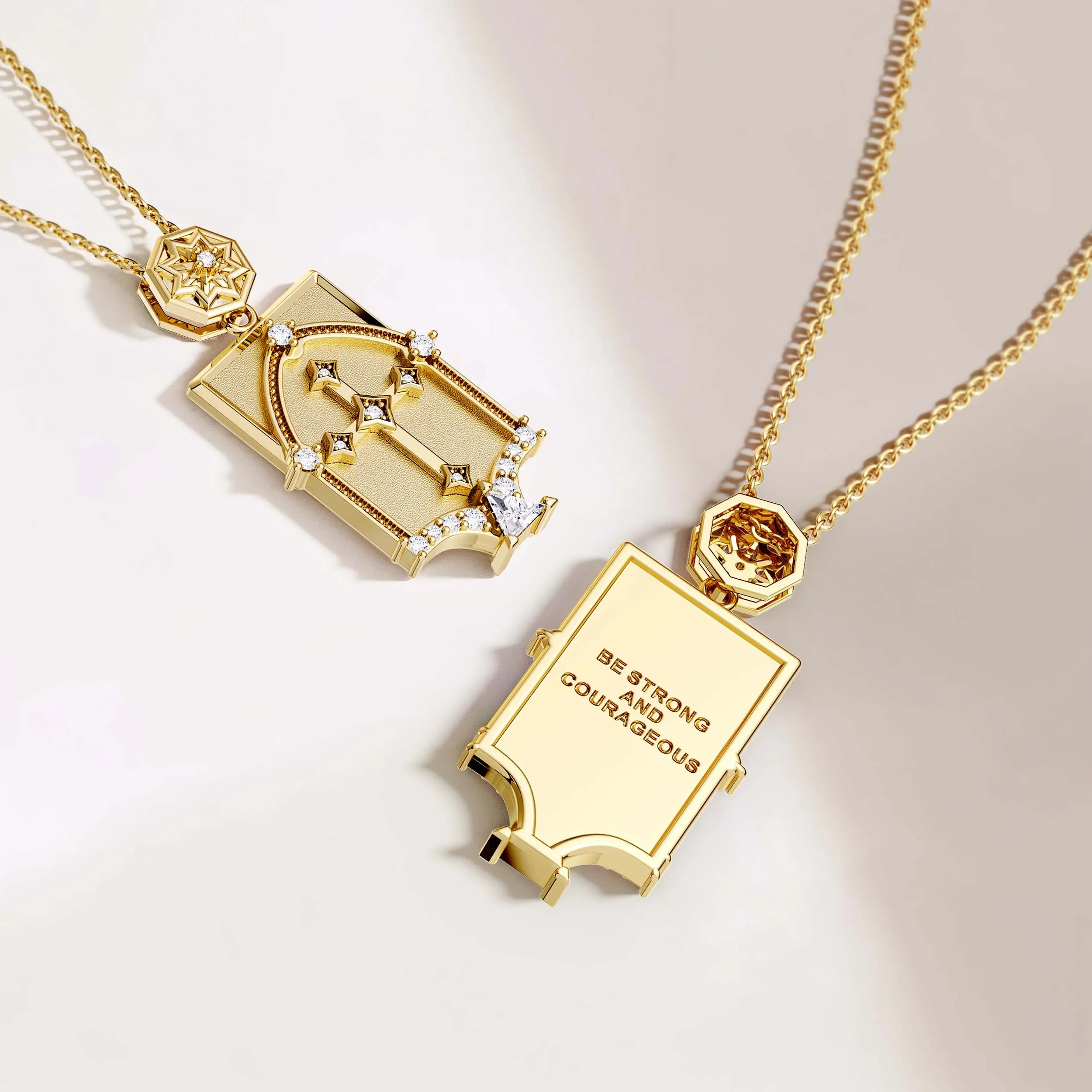 Be Strong And Courageous Cross Dome Engraved Necklace sold by Vanimy Jewelry product image thumbnail 3