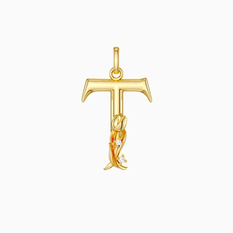 Tulip Blossom Letter T Pendant sold by Vanimy Jewelry