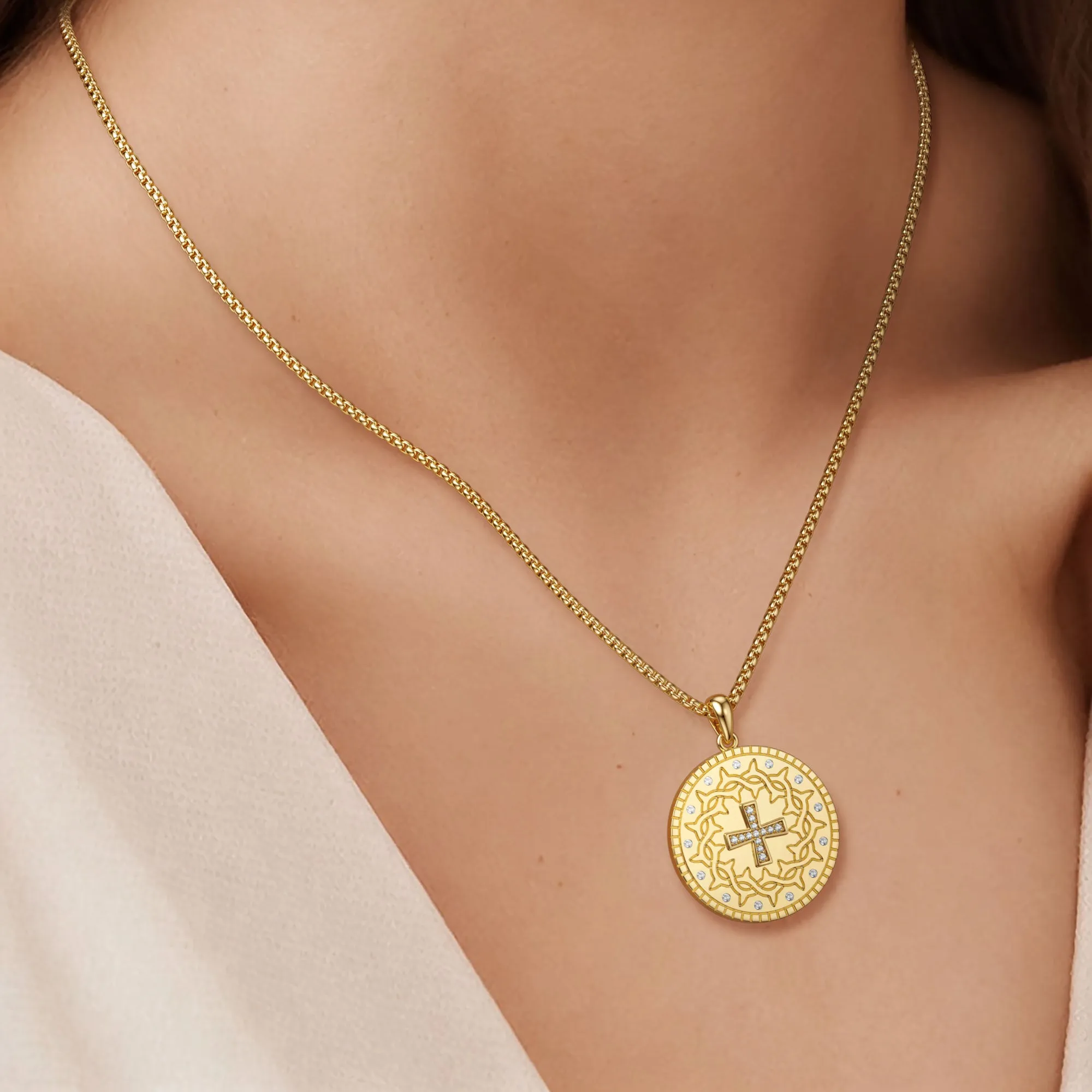 Personalized Cross Crown of Thorns Medallion Necklace sold by Vanimy Jewelry product image thumbnail 4