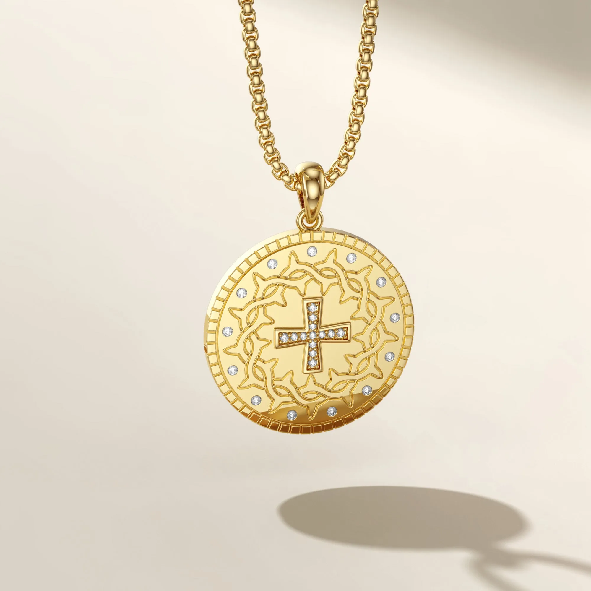 Personalized Cross Crown of Thorns Medallion Necklace sold by Vanimy Jewelry product image thumbnail 3