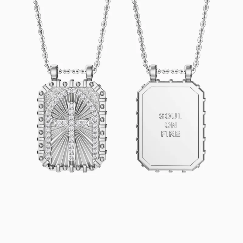 Soul On Fire Cross Medallion Pendant Engraved Necklace sold by Vanimy Jewelry