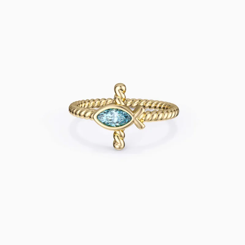 Jesus Fish Solitaire Ring sold by Vanimy Jewelry