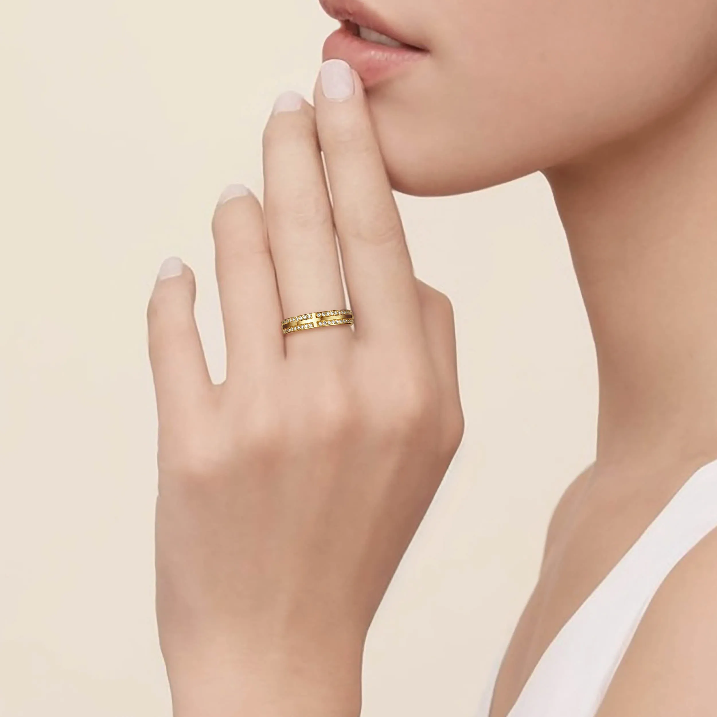 Narrow Pavé Zirconia Cross Band Ring sold by Vanimy Jewelry product image thumbnail 4