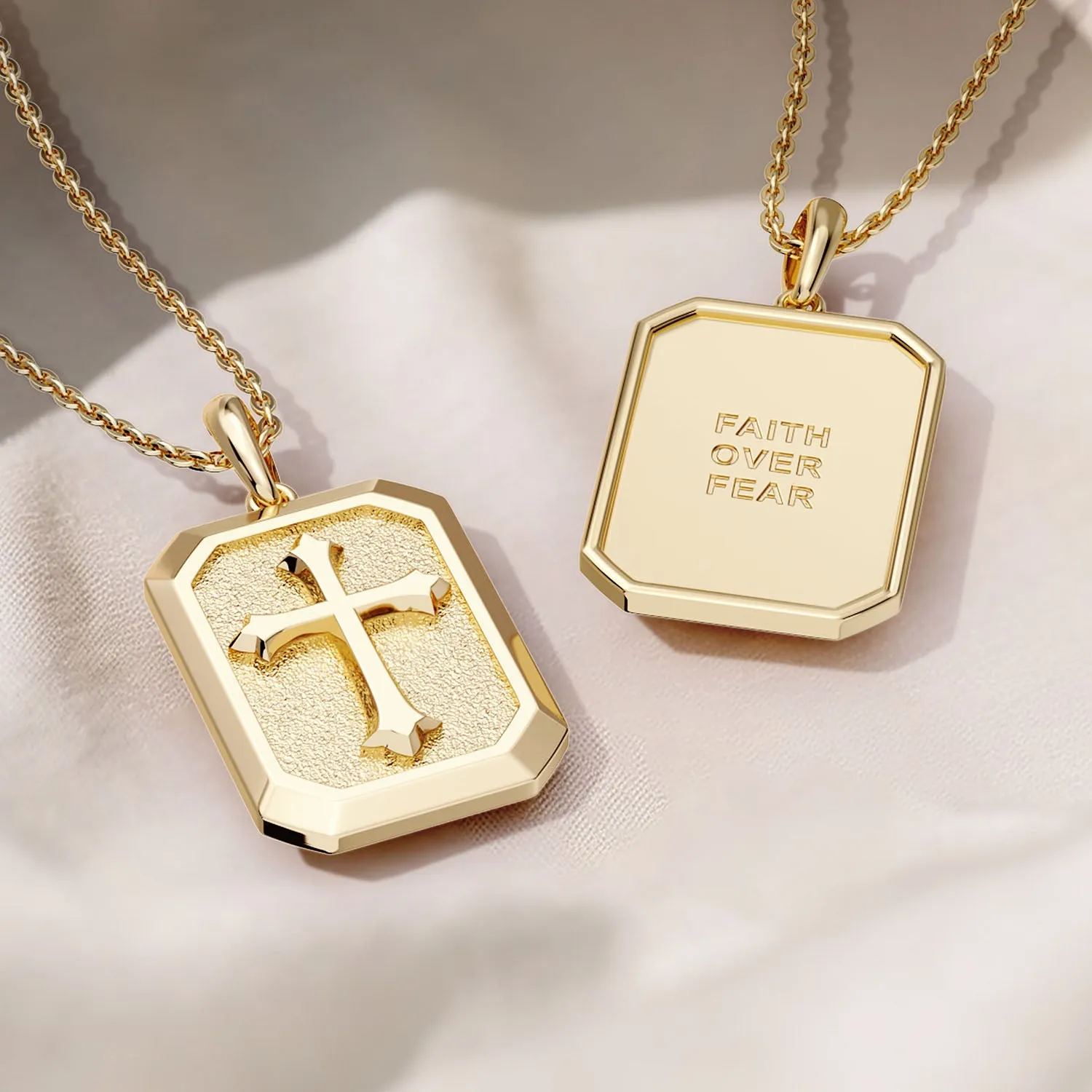 Faith Over Fear Cross Medallion Pendant Engraved Necklace sold by Vanimy Jewelry product image thumbnail 4