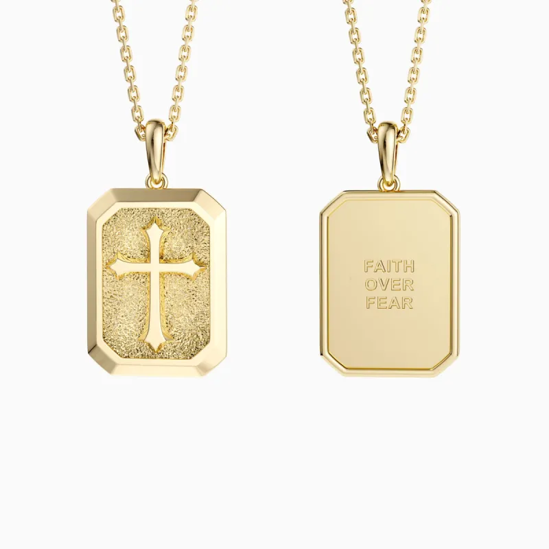 Faith Over Fear Cross Medallion Pendant Engraved Necklace sold by Vanimy Jewelry