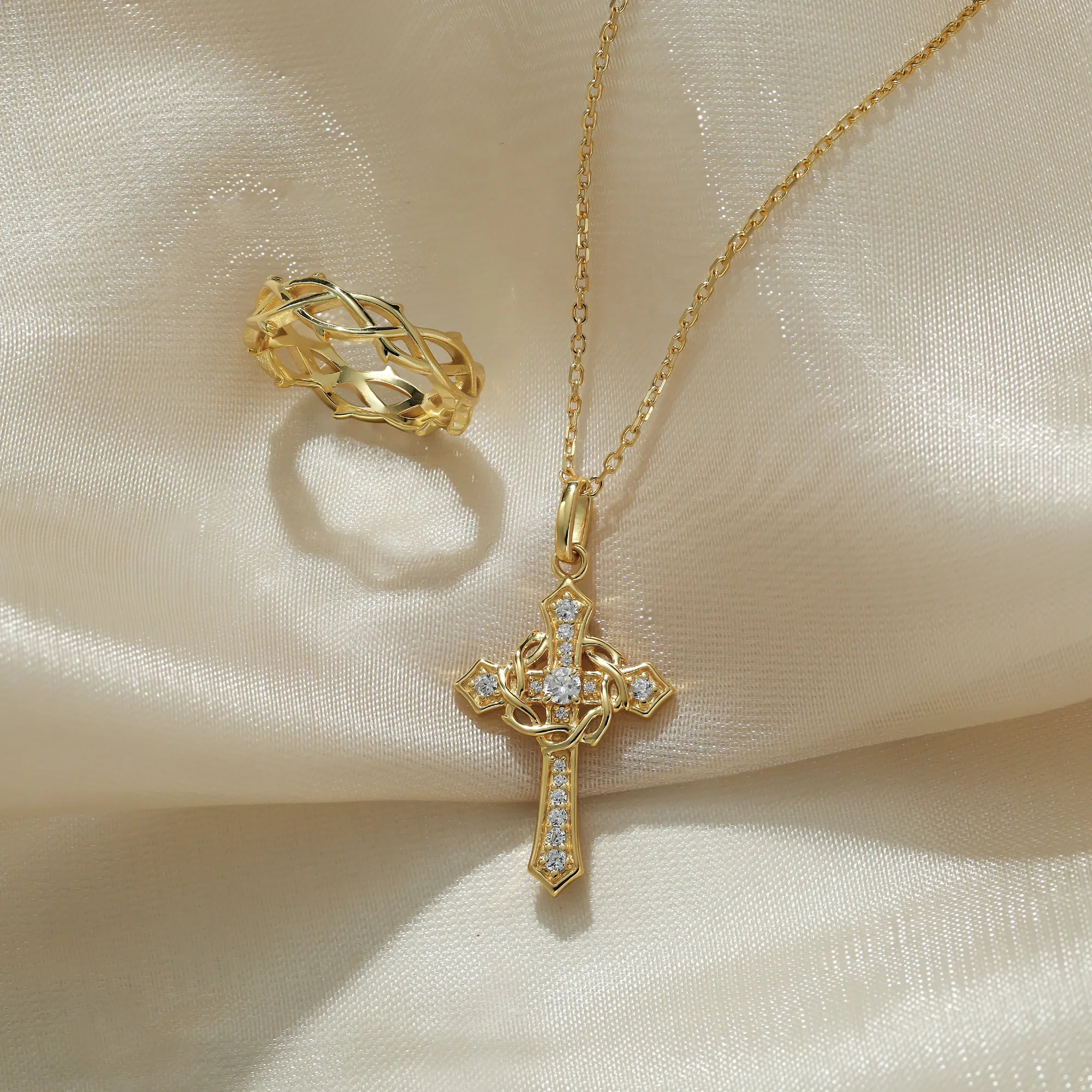 Cross and Crown of Thorns Faith Pendant Necklace sold by Vanimy Jewelry product image thumbnail 2