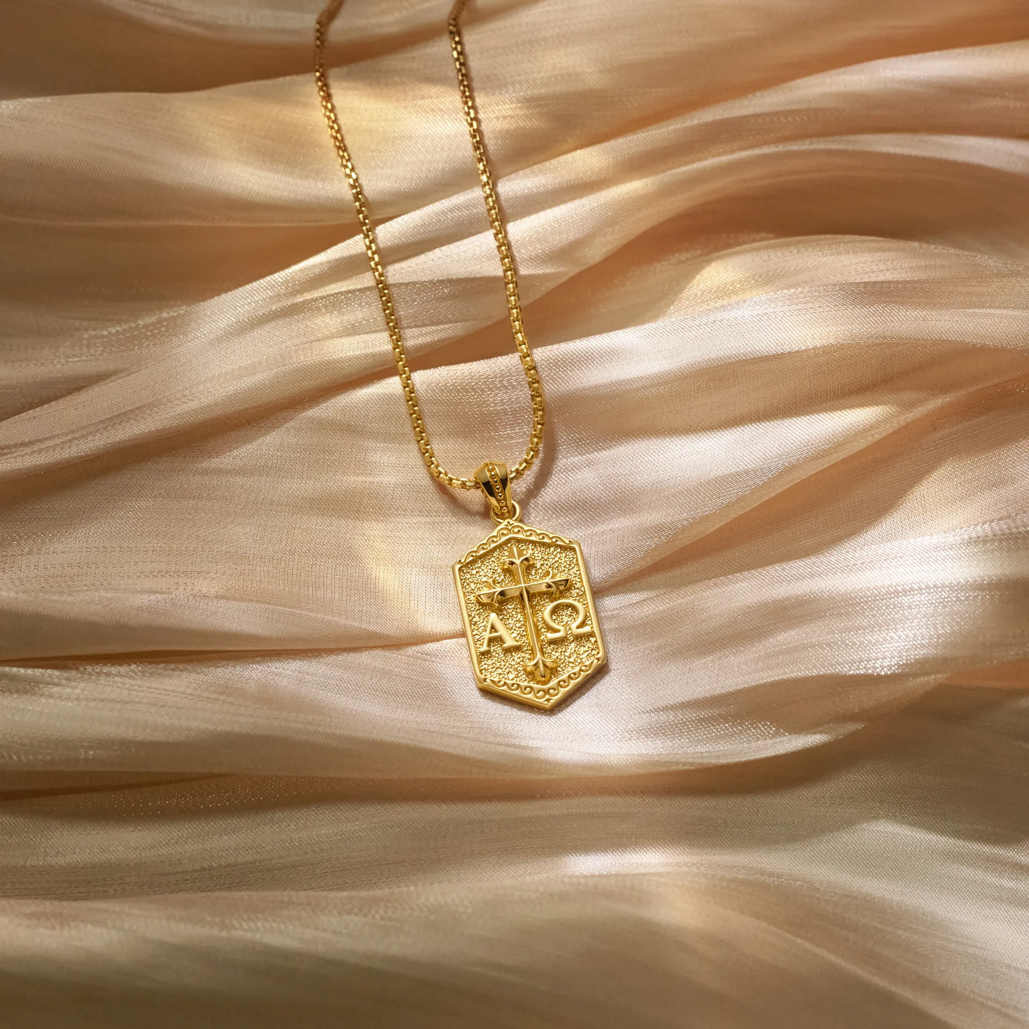 Hexagonal Alpha Omega Cross Medallion Necklace sold by Vanimy Jewelry product image thumbnail 2