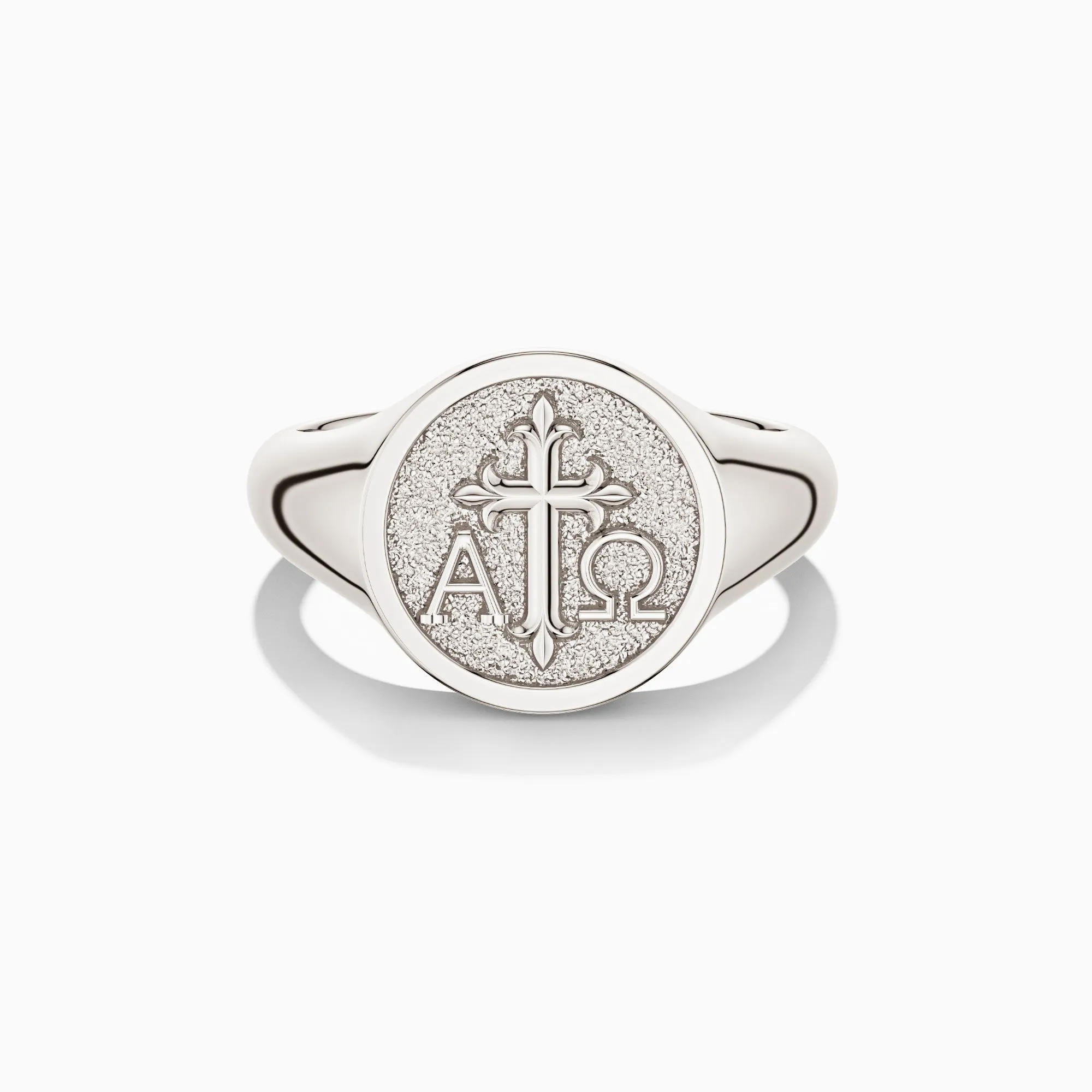 Personalized Alpha Omega Cross Signet Ring sold by Vanimy Jewelry