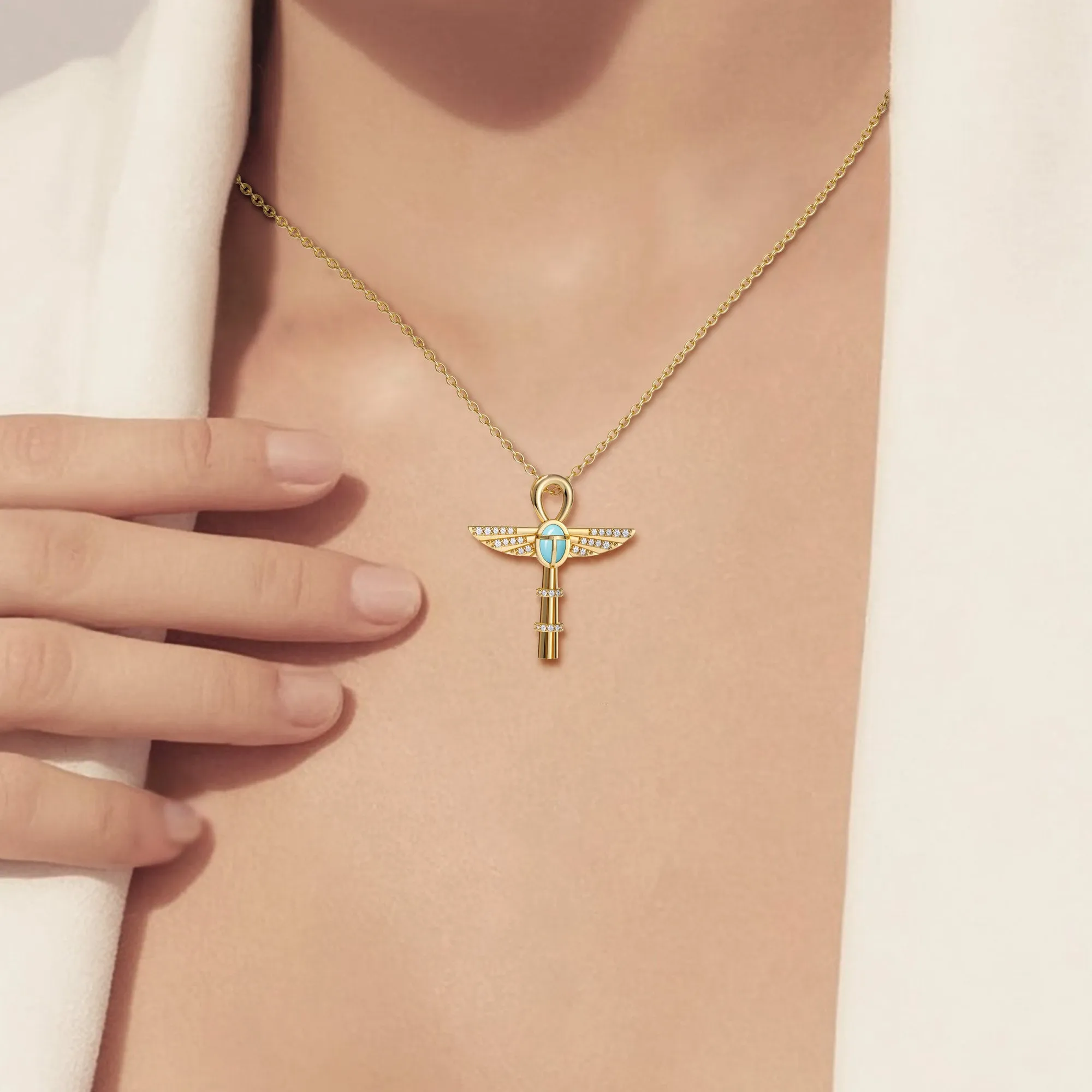 Eternal Guardian Ankh Scarab Turquoise Egyptian Scepter Protection Amulet Pendant Necklace sold by Vanimy Jewelry product image thumbnail 4