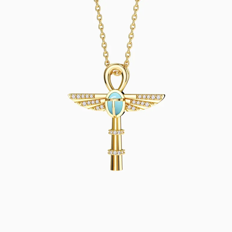 Eternal Guardian Ankh Scarab Turquoise Egyptian Scepter Protection Amulet Pendant Necklace sold by Vanimy Jewelry