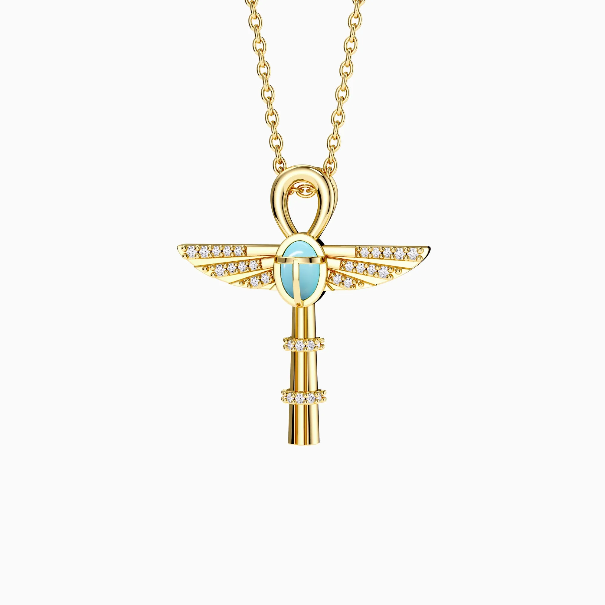 Eternal Guardian Ankh Scarab Turquoise Egyptian Scepter Protection Amulet Pendant Necklace sold by Vanimy Jewelry