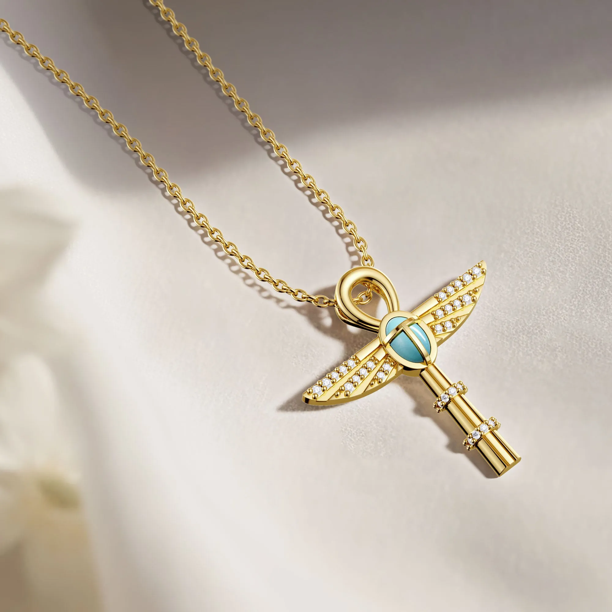 Eternal Guardian Ankh Scarab Turquoise Egyptian Scepter Protection Amulet Pendant Necklace sold by Vanimy Jewelry product image thumbnail 2
