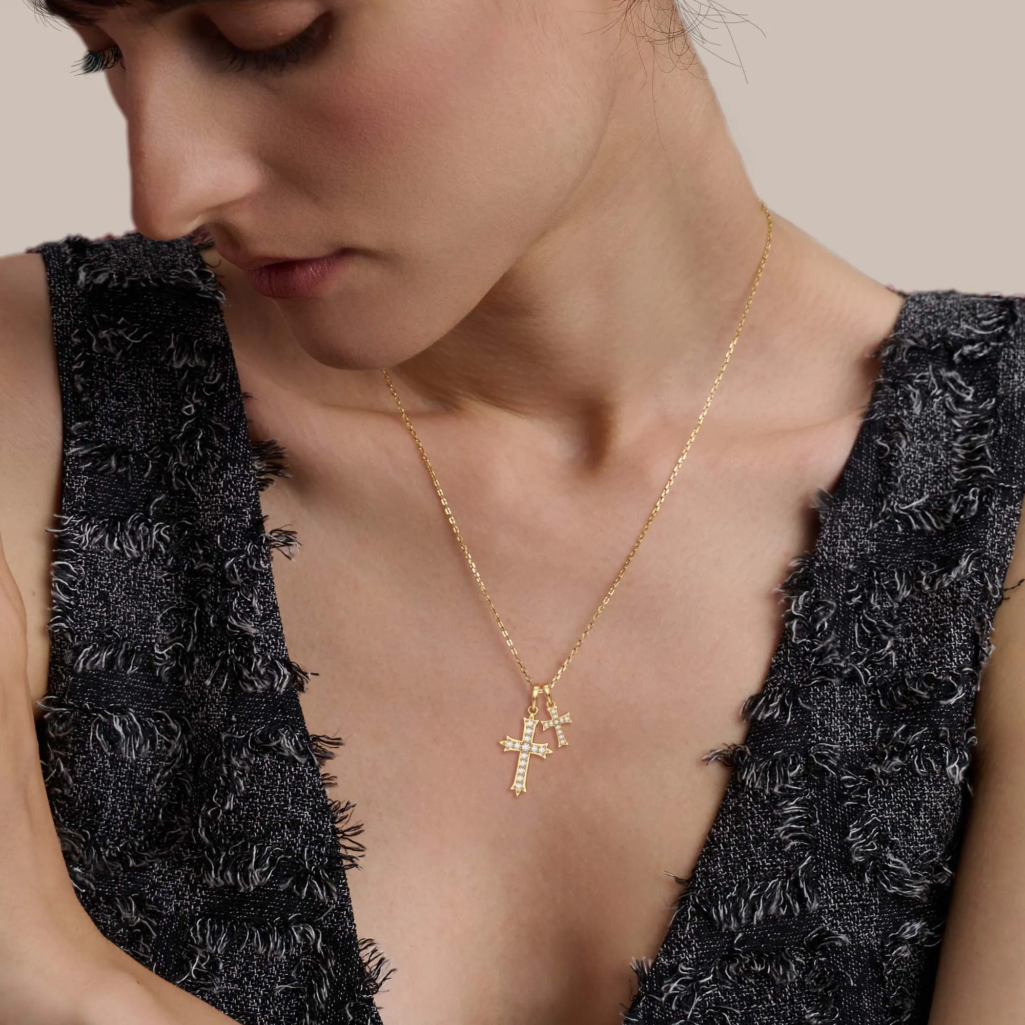 Fleur-de-Lis Dual Cross Pendant Necklace sold by Vanimy Jewelry product image thumbnail 2