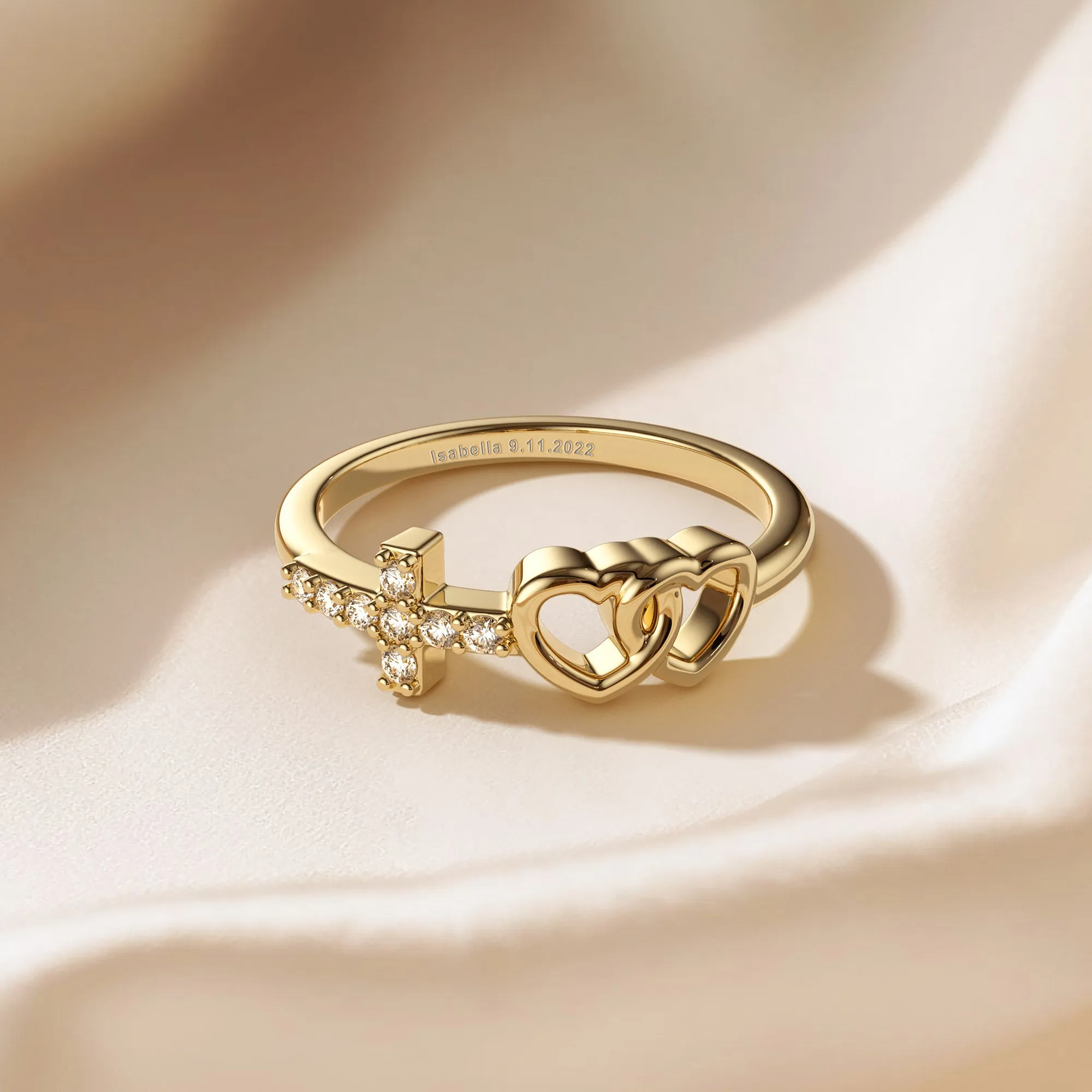 Customized Double Heart And Cross Ring sold by Vanimy Jewelry product image thumbnail 4