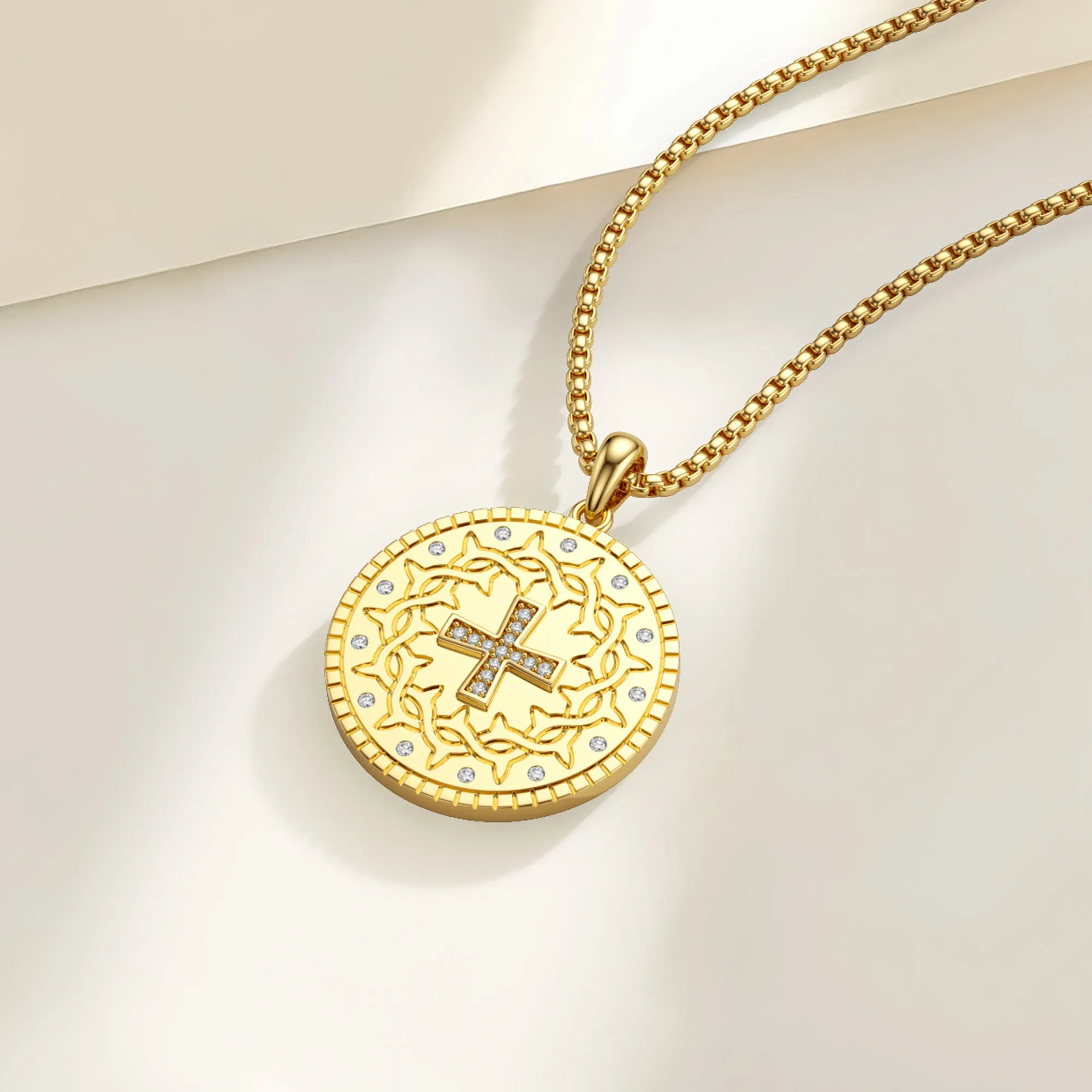 Cross Crown of Thorns Medallion Necklace sold by Vanimy Jewelry product image thumbnail 5