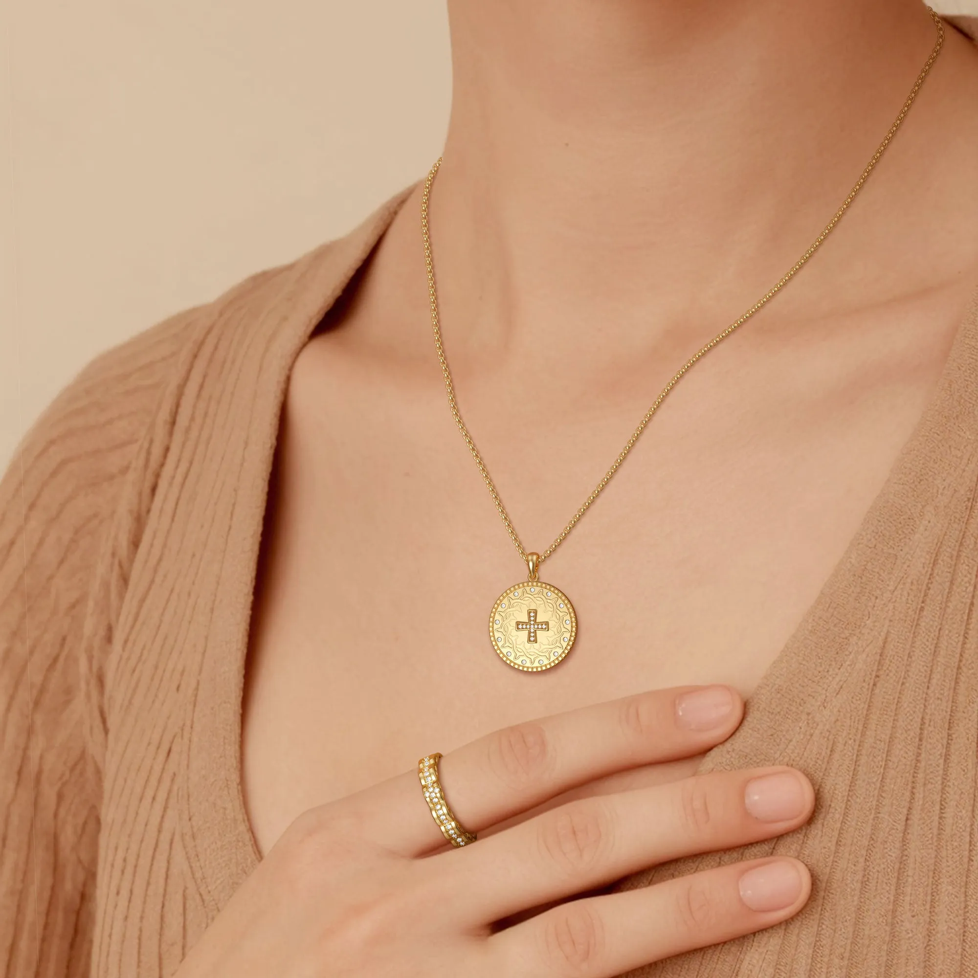 Cross Crown of Thorns Medallion Necklace sold by Vanimy Jewelry product image thumbnail 3