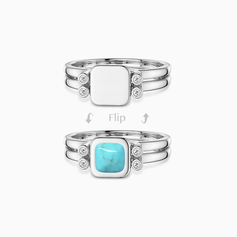 Personalized Natural Turquoise Reversible Flip Fidget Ring sold by Vanimy Jewelry