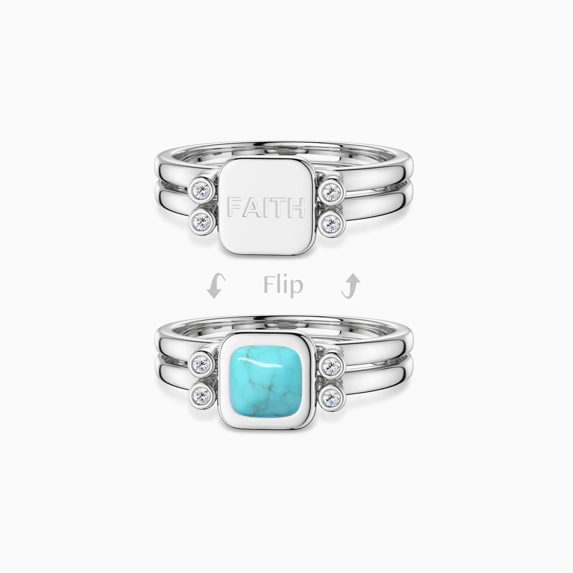 Personalized Natural Turquoise Reversible Flip Fidget Ring sold by Vanimy Jewelry product image thumbnail 2