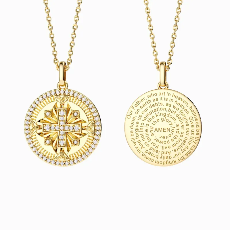 Divine Radiance Cross Protection Prayer Medallion Pendant Necklace - Gold Vermeil sold by Vanimy Jewelry