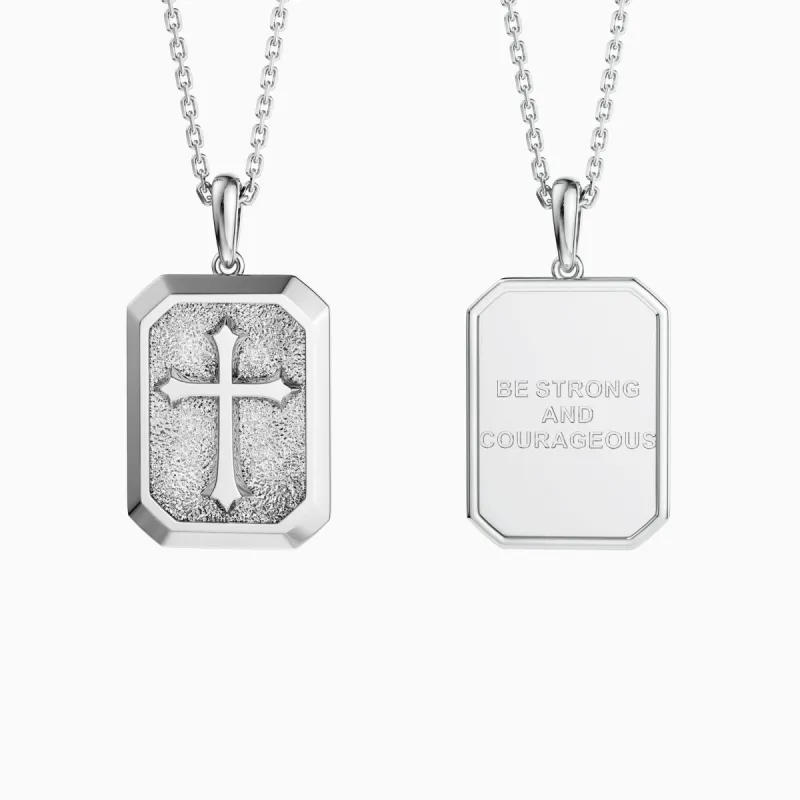 Be Strong And Courageous Cross Engraved Necklace sold by Vanimy Jewelry