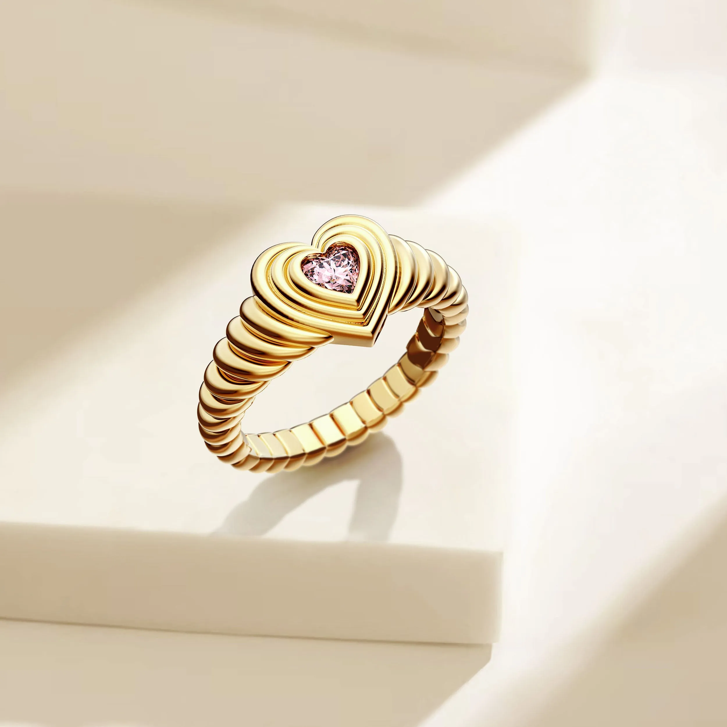 Timeless Enchanted Pink Heart Echo Wavy Pinky Signet Ring sold by Vanimy Jewelry product image thumbnail 4