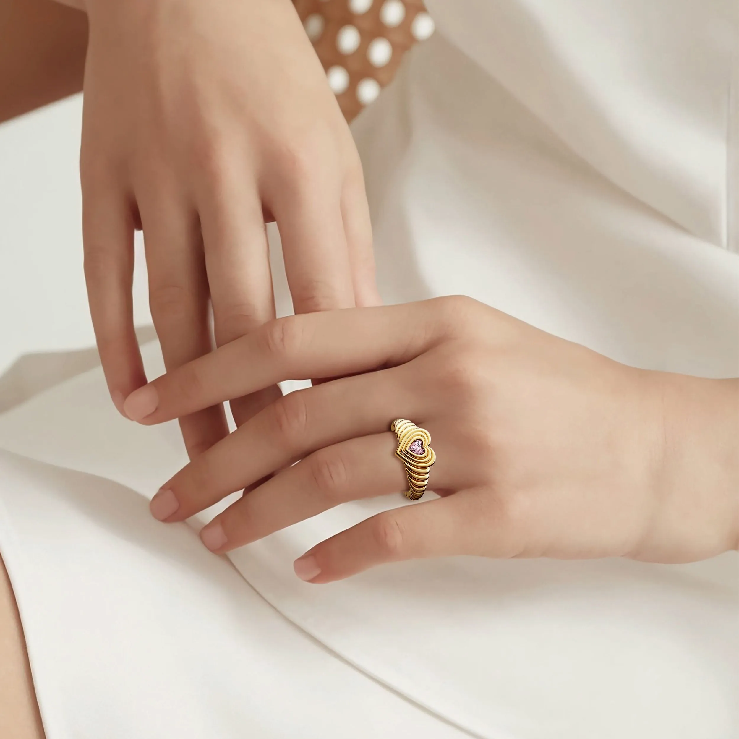 Timeless Enchanted Pink Heart Echo Wavy Pinky Signet Ring sold by Vanimy Jewelry product image thumbnail 2