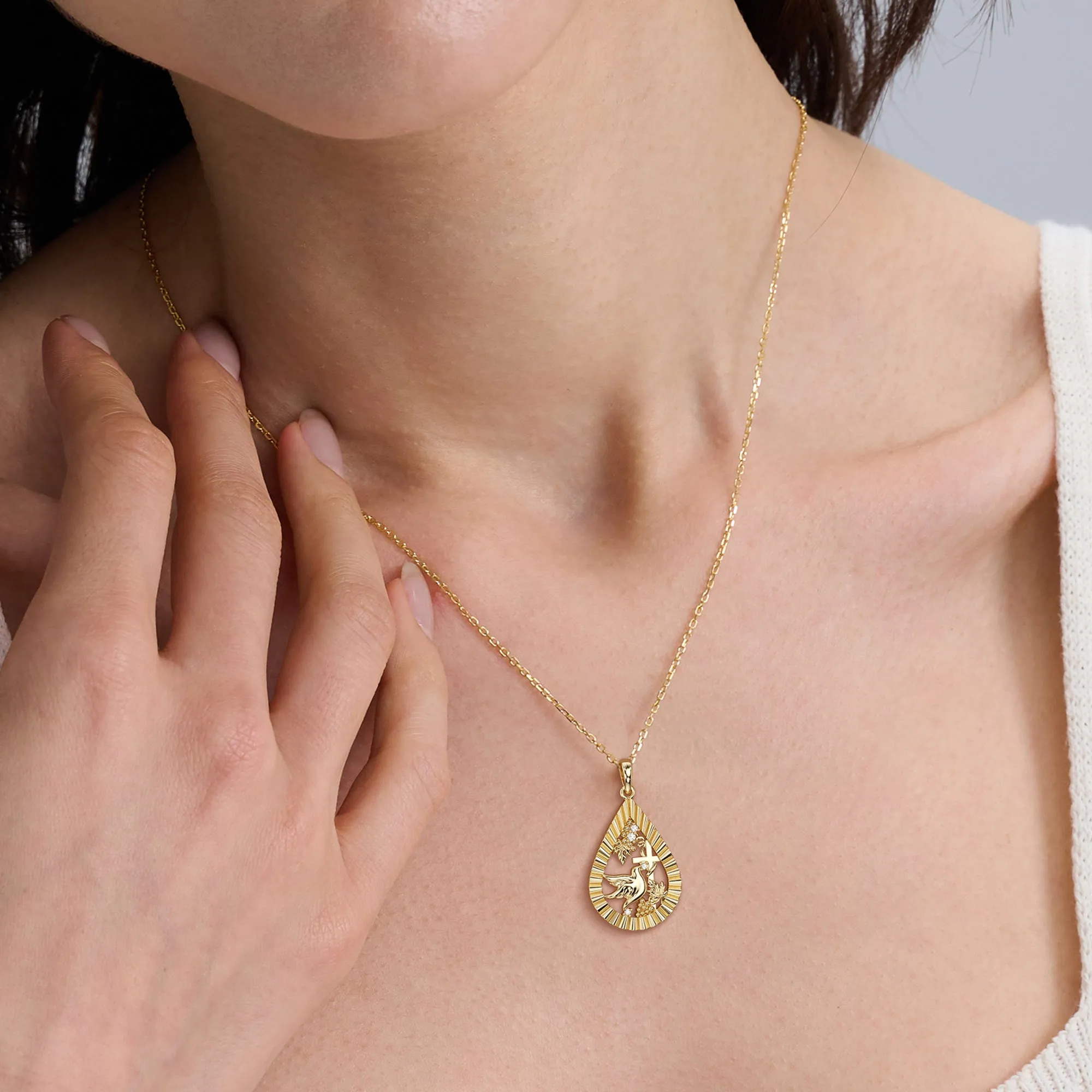 Parable of the Workers in the Vineyard Dove Cross Pear Pendant Necklace sold by Vanimy Jewelry product image thumbnail 4