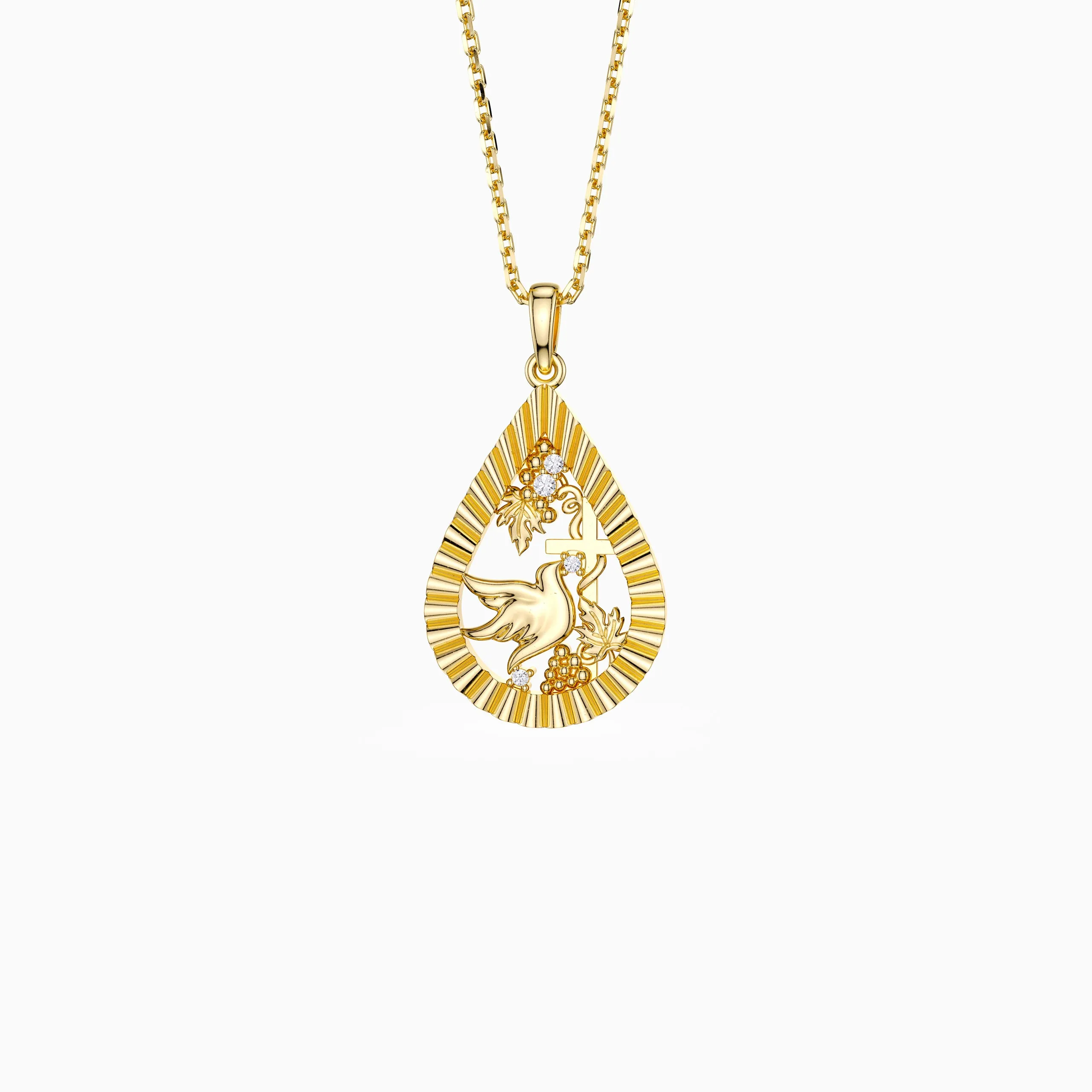 Parable of the Workers in the Vineyard Dove Cross Pear Pendant Necklace sold by Vanimy Jewelry