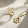 Trinity Triangle Duo Charm Baguette Stone Pendant Necklace sold by Vanimy Jewelry