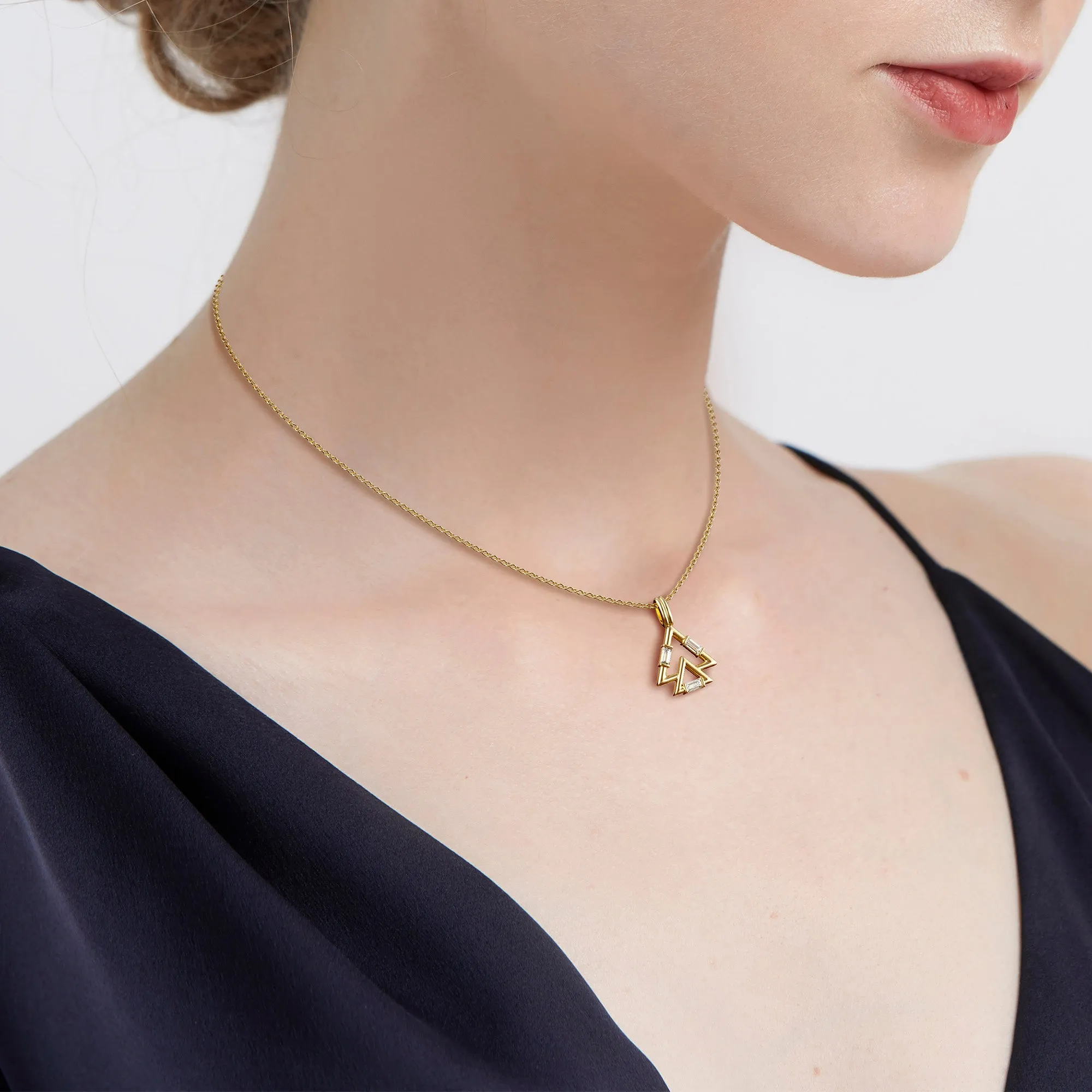 Trinity Triangle Duo Charm Baguette Stone Pendant Necklace sold by Vanimy Jewelry product image thumbnail 2