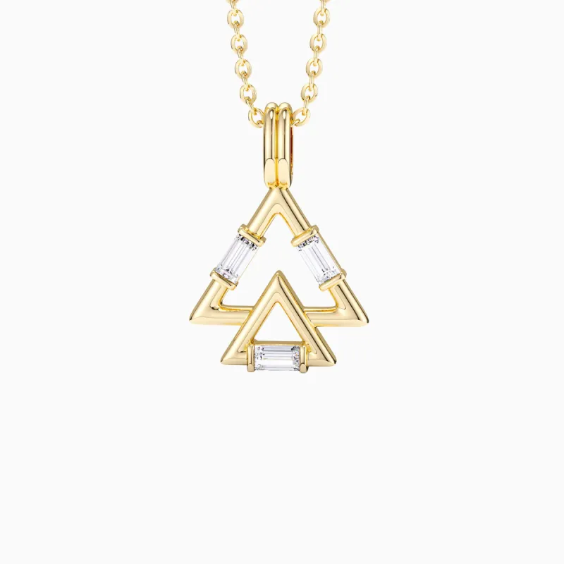 Trinity Triangle Duo Charm Baguette Stone Pendant Necklace sold by Vanimy Jewelry