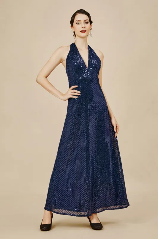 V Neck Hanging Sequin Maxi Dress made by BABEYOND