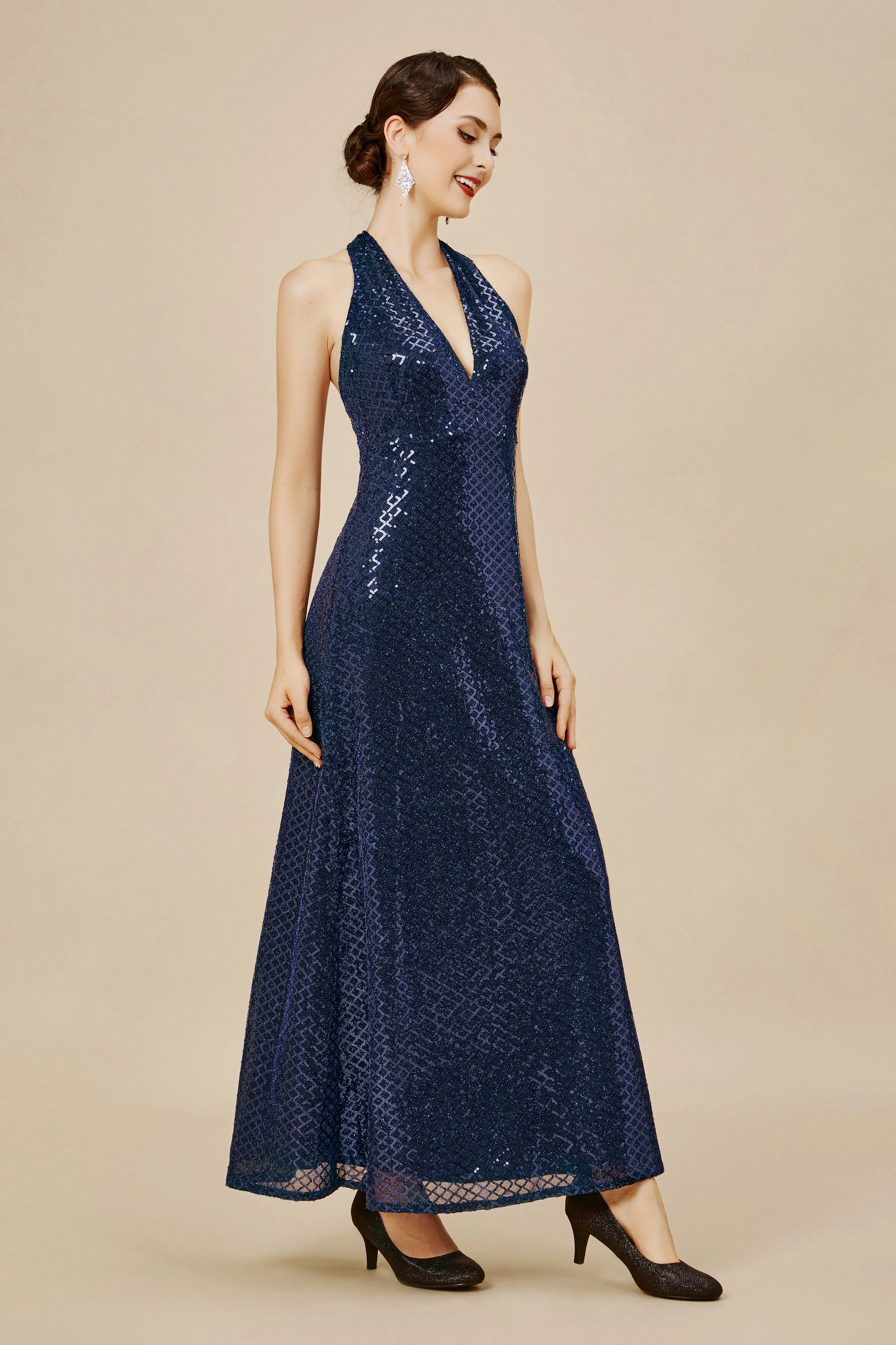 V Neck Hanging Sequin Maxi Dress sold by BABEYOND product image thumbnail 3
