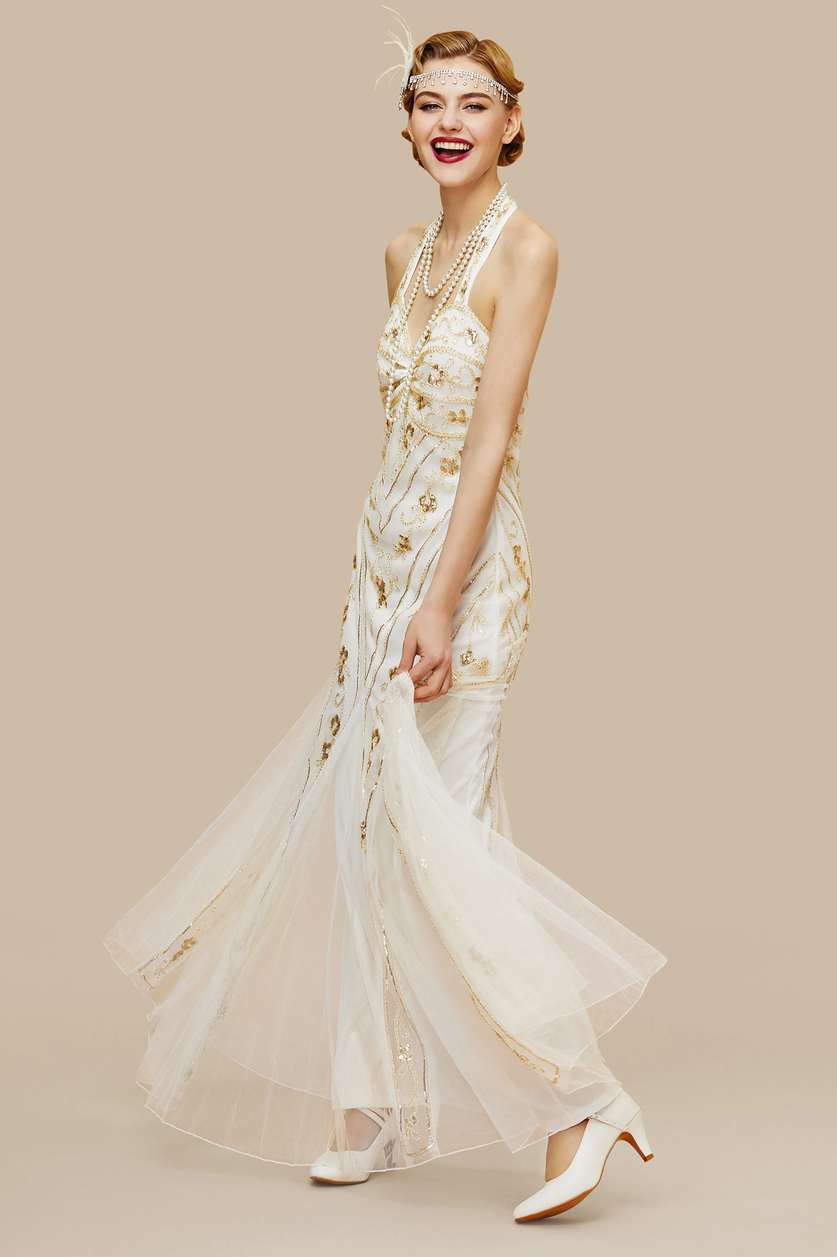 Halter Neck Sequin Mermaid Maxi Dress sold by BABEYOND product image thumbnail 3