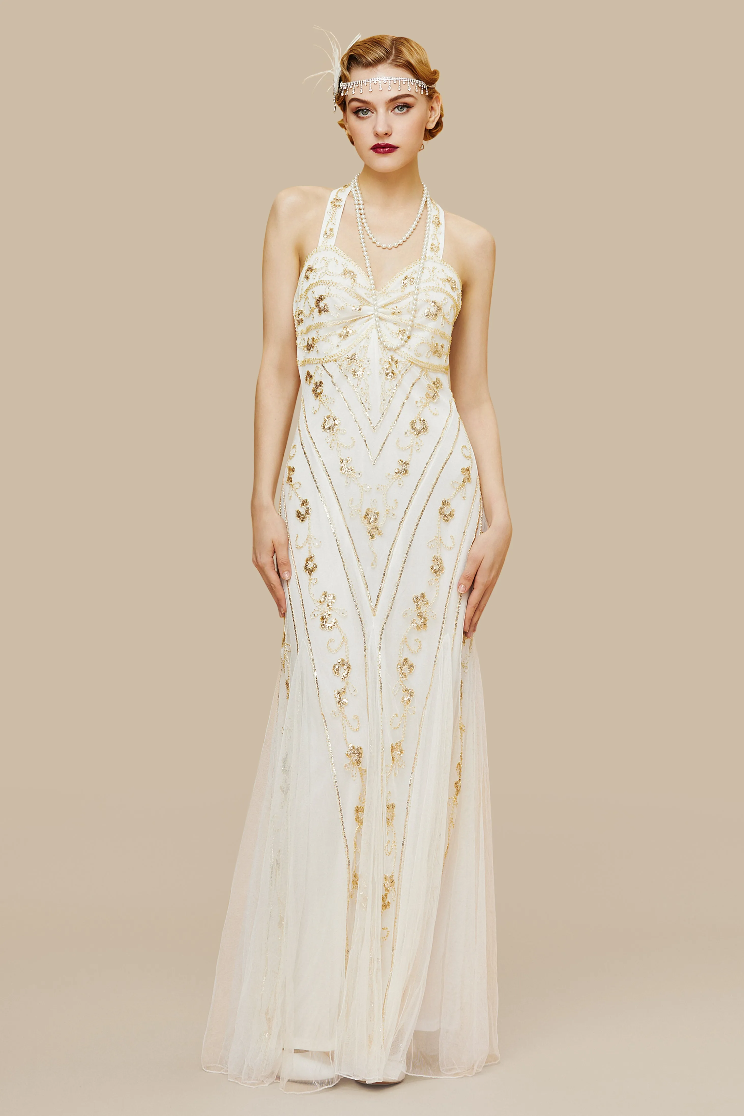Halter Neck Sequin Mermaid Maxi Dress sold by BABEYOND