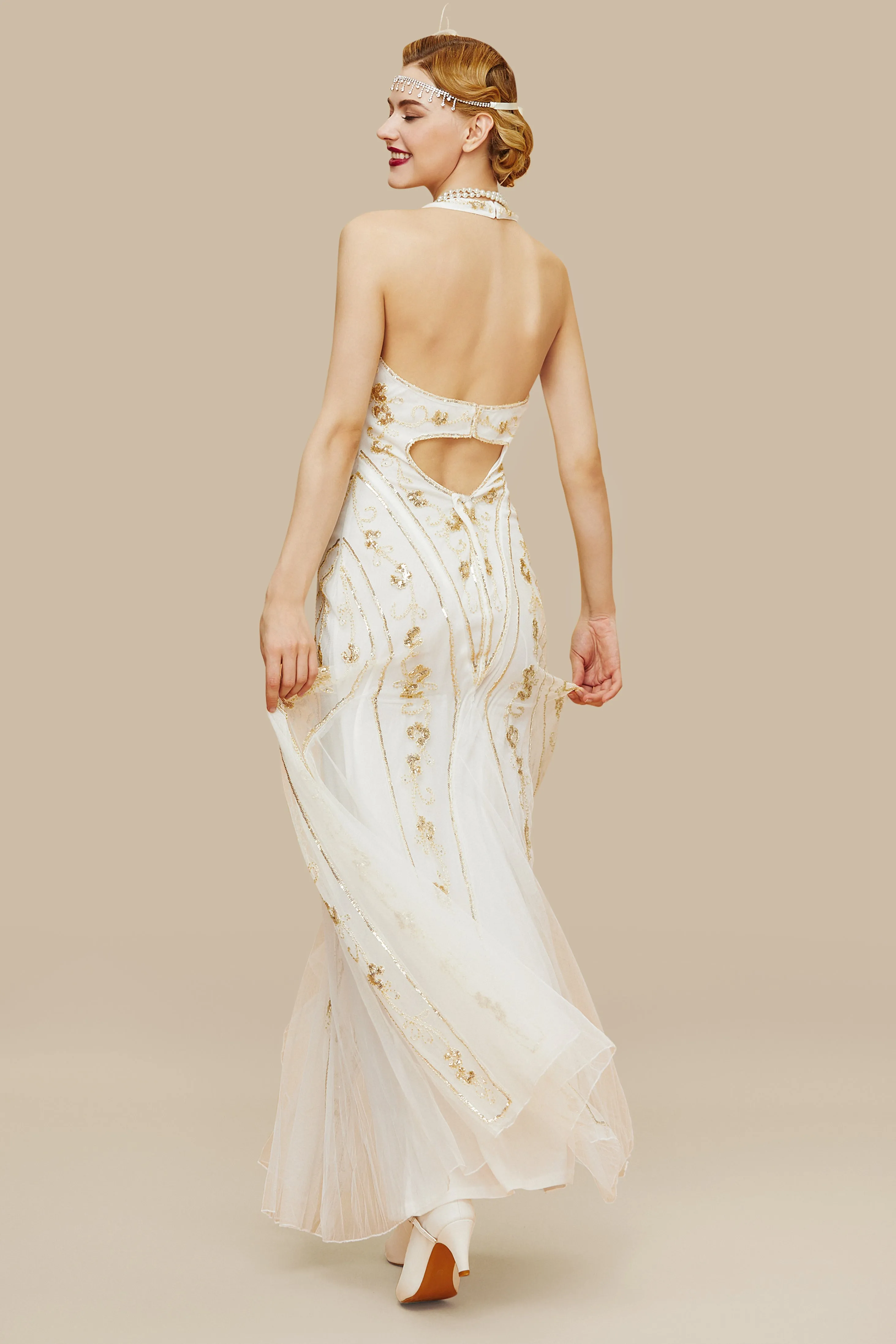 Halter Neck Sequin Mermaid Maxi Dress sold by BABEYOND product image thumbnail 2